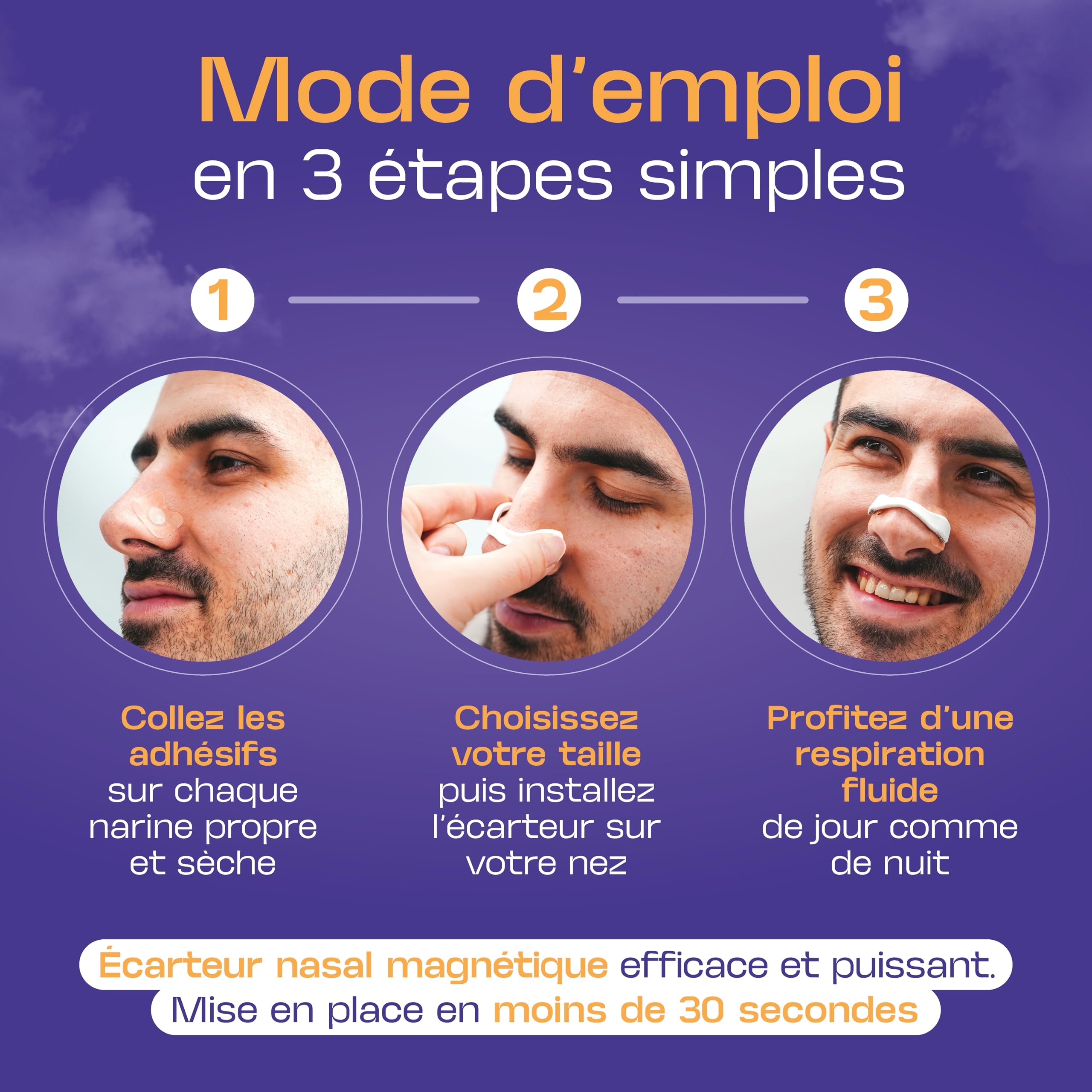 Écarteur Nasal Magnétique Anti Ronflement & 90 Patchs - Bande avec Aimant Puissant pour Respiration Efficace par le Nez - Bandelettes Adhésives - Dilatateur pour Sommeil et Sport - Alternative Strips