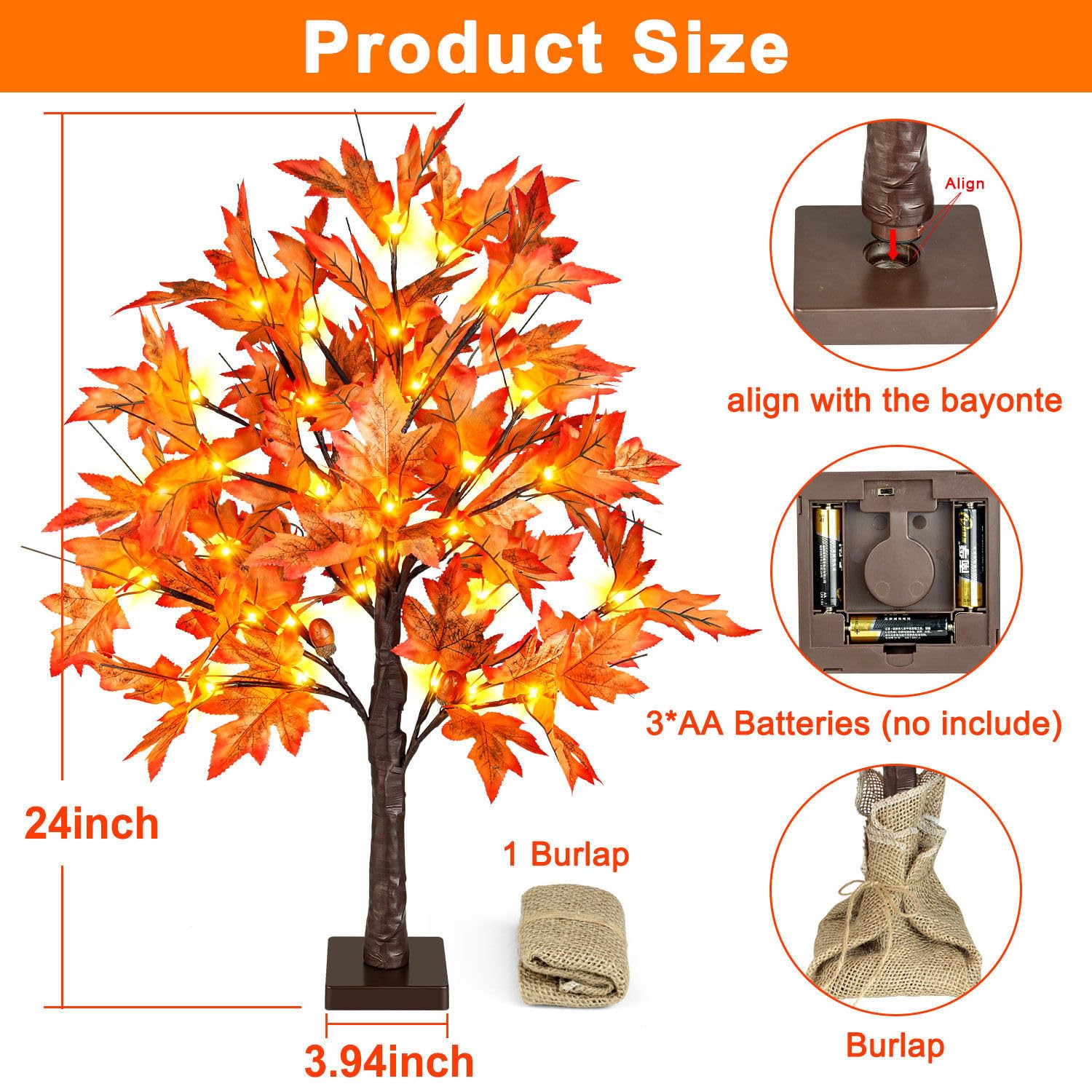 FastDeng Lot de 2 érables lumineux d'automne, arbre artificiel de table de 61 cm avec 36 lumières LED, 72 feuilles, 6 glands, minuterie à piles pour récolte d'automne, décoration d'intérieur,