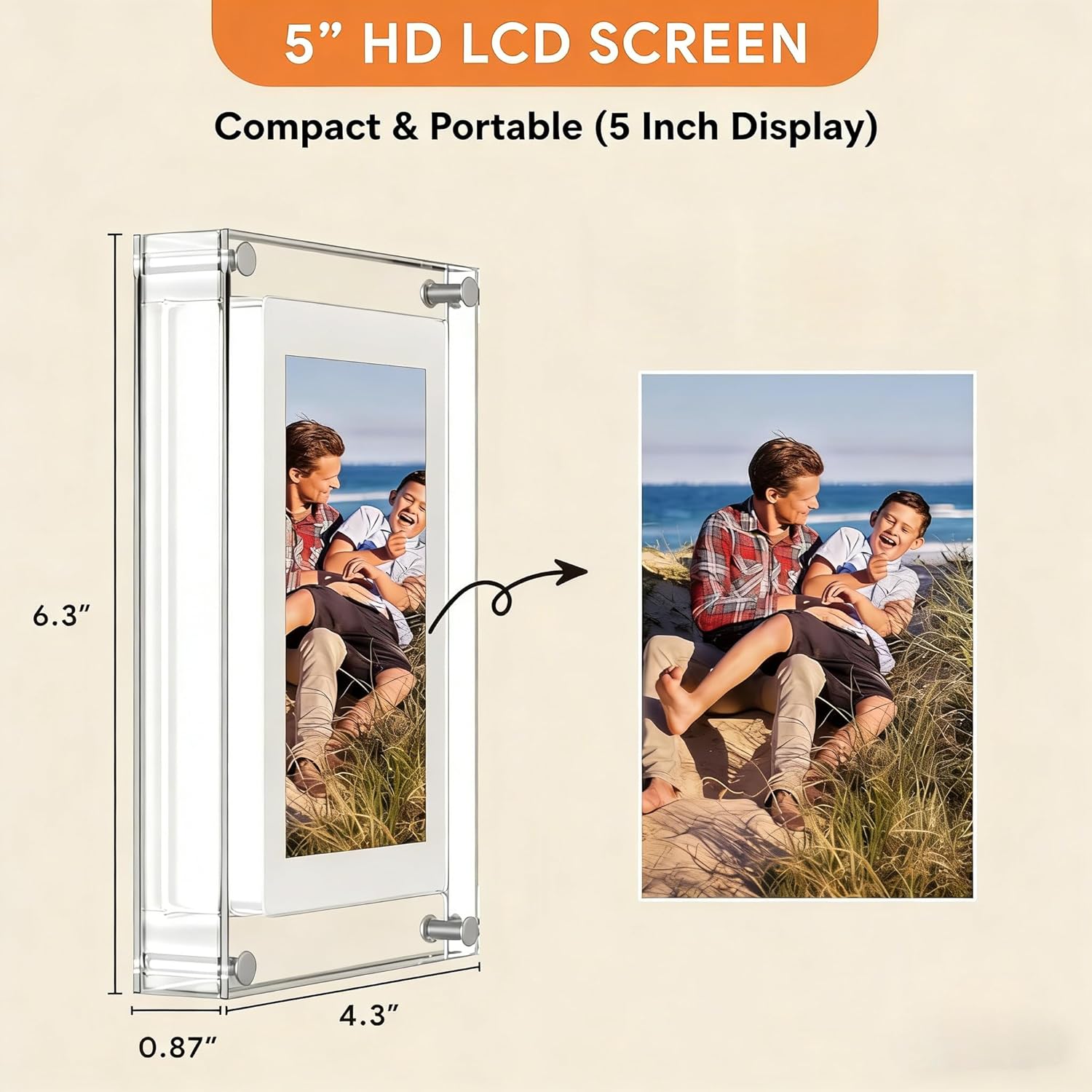 5 Inch Acrylic Video Picture Frame with 4GB Memory, Digital Motion Video Loop Player with Sound, Rechargeable Desktop Display for Home Decor,Desk Setup,Pet Memorial, No WiFi Needed