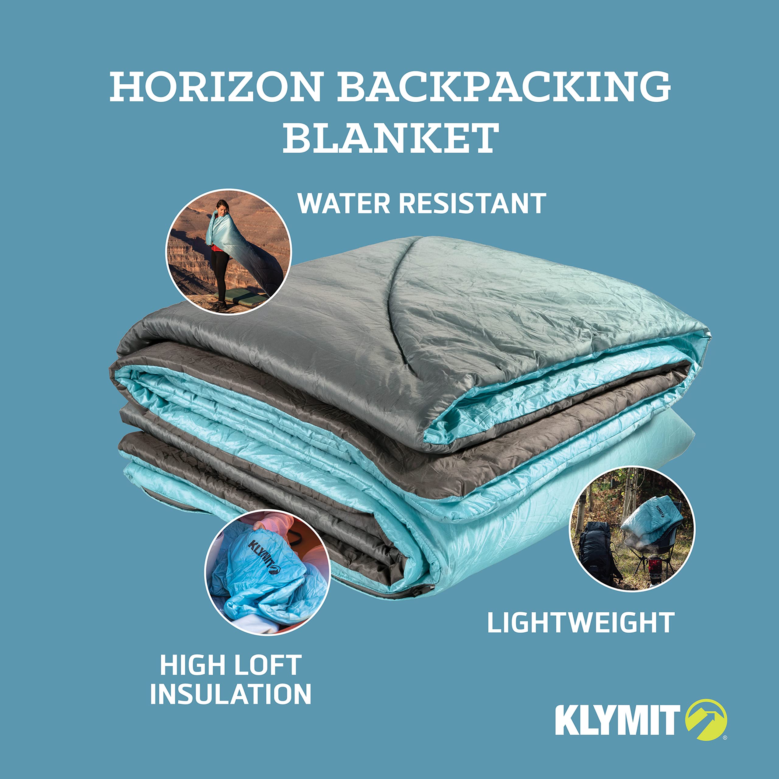 Klymit Horizon pakowny koc kempingowy i kołdra, niebieski/czarny