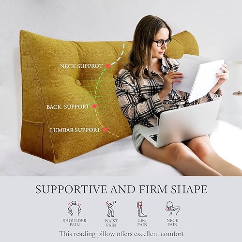 BNCKTRD Almohada de lectura triangular con cuña, almohada grande de apoyo para la espalda para sentarse en la cama, sofá cama, respaldo, disponible en Yaxa Colombia
