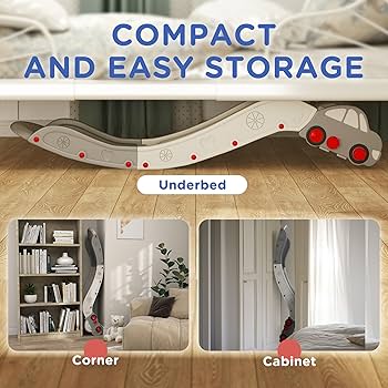 AIYAPLAY Kids Slide For Bed, Sofa, With Extended Length, Easy To Assemble And Store, Grey