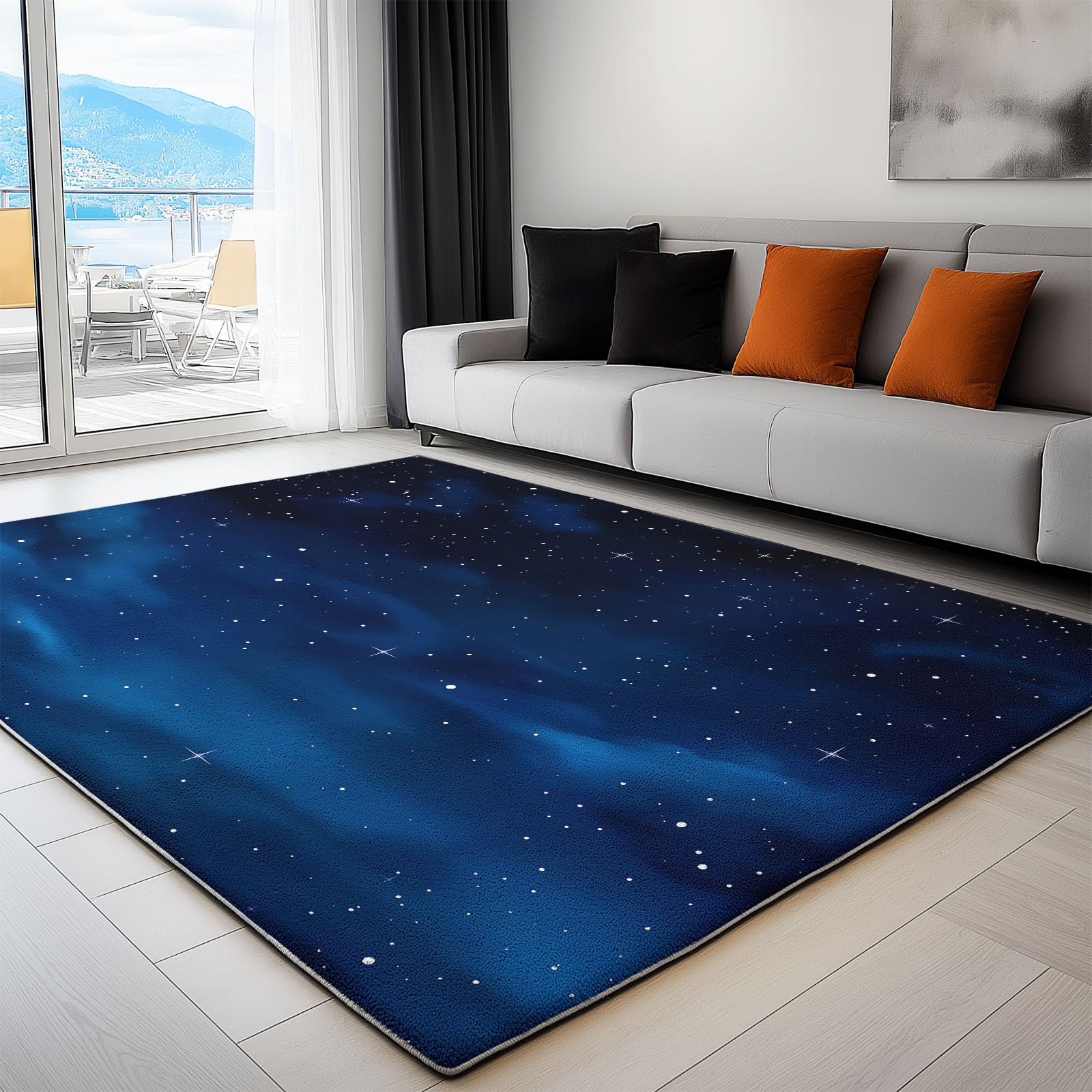 Waschbarer Traumhafter Sternenhimmel Wolken Sterne Teppich 100x160 cm, Rutschfester Dunkelblau Teppiche - Weicher Hautfreundlich Rechteckiger Teppiche für Schlafzimmer Wohnzimmer Jugendzimmer