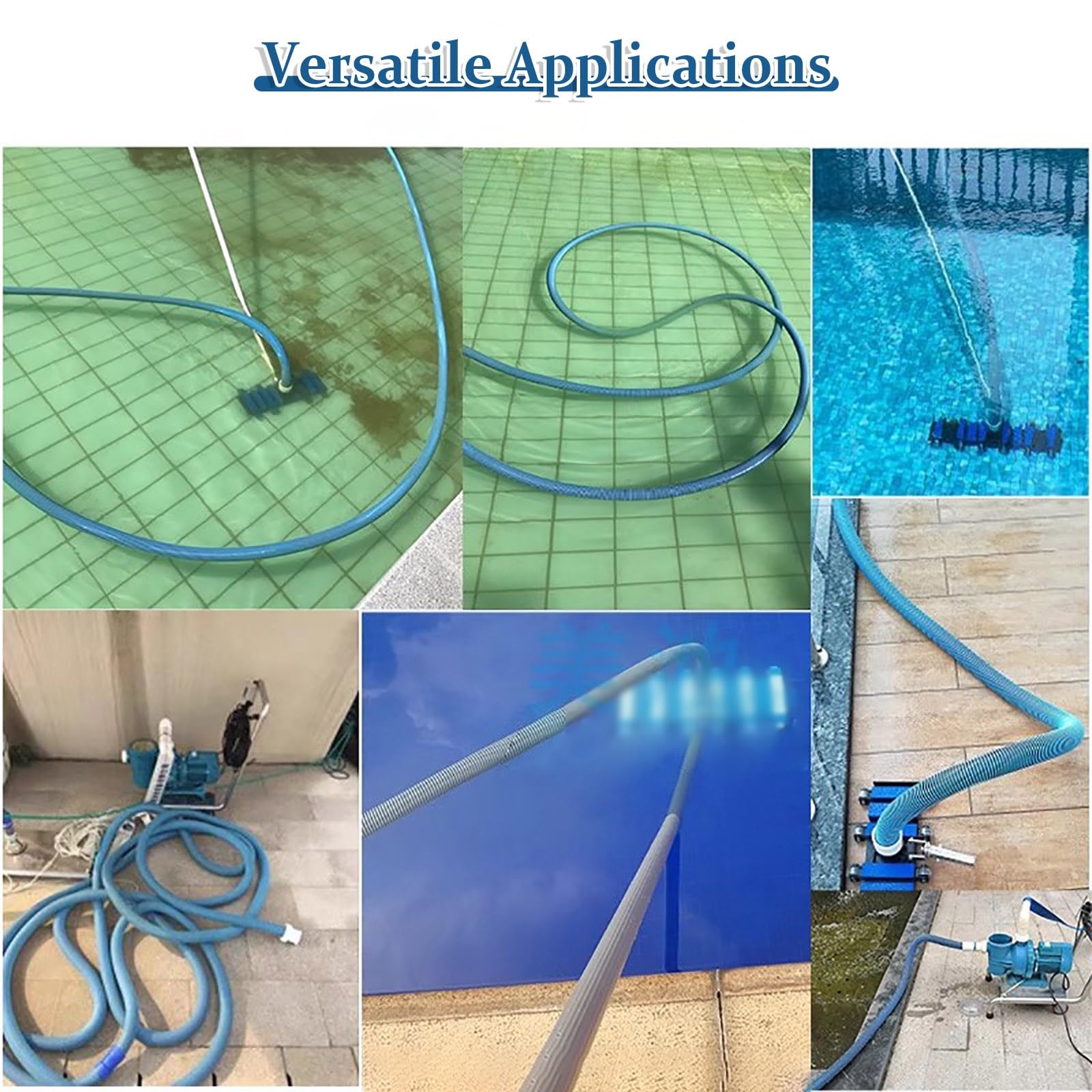 JYHHCYS Heavy Duty Pool Vacuum Hose, Double Thickened Blue Pool Vacuum Cleaning Hose with Swivel Cuff, 1.5 Inch Dia In-ground Pool Vacuum Hose for Courtyard, Easy Drainage(65 feet)