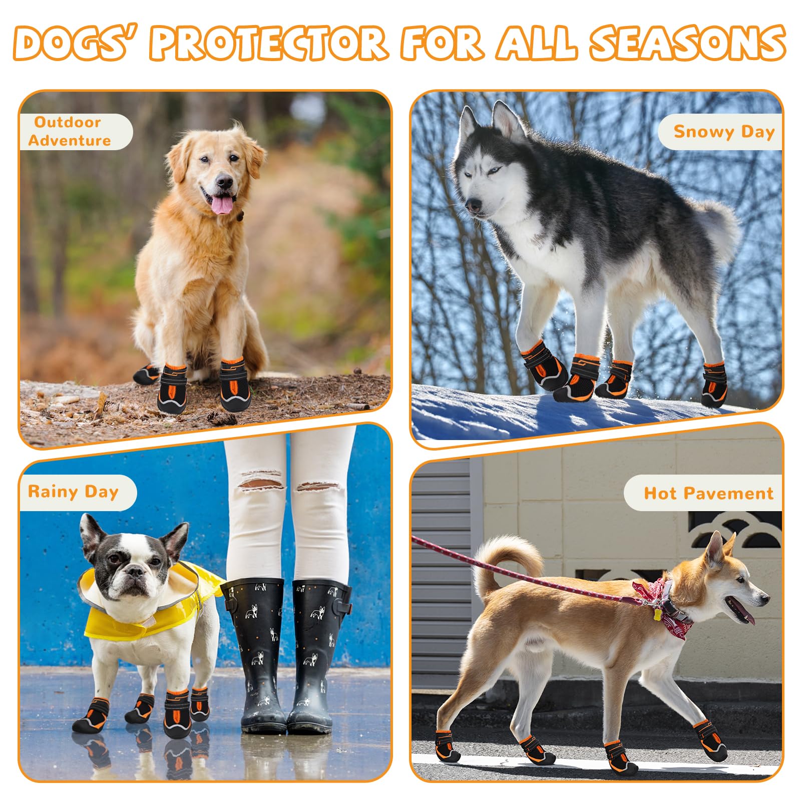 Hundeschuhe für große, kleine, mittelgroße Hunde, Hundeschuhe und Pfotenschutz gegen Lecken, Hundestiefel mit reflektierendem für heiße Pflastersteine, Hartholzböden, Winterschnee, Wandern (Schwarz