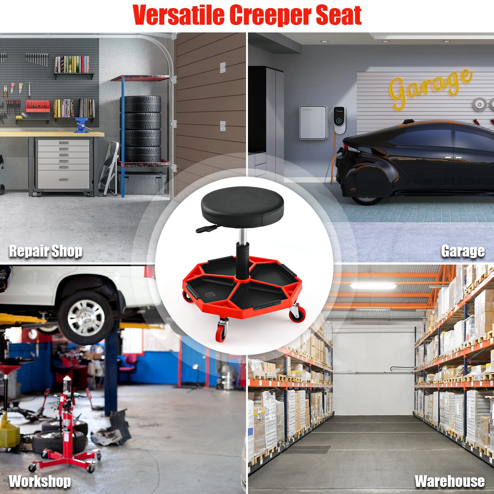Pneumatic Shop Seat SAFSTAR Garage Roller Seat - Adjustable Pneumatic ...