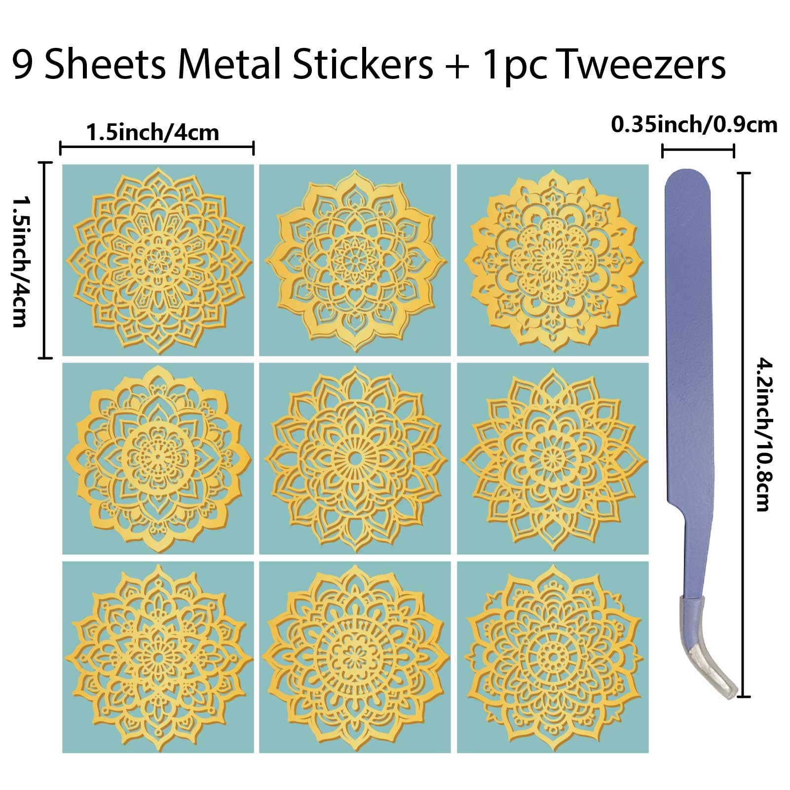 CRASPIRE Lot De 9 Autocollants En Forme De Lune En Orgonite En Métal Doré Avec Pince à épiler - Style Bohème - Étanche - Autocollants Décoratifs En Nickel Pour Scrapbooking, Loisirs Créatifs