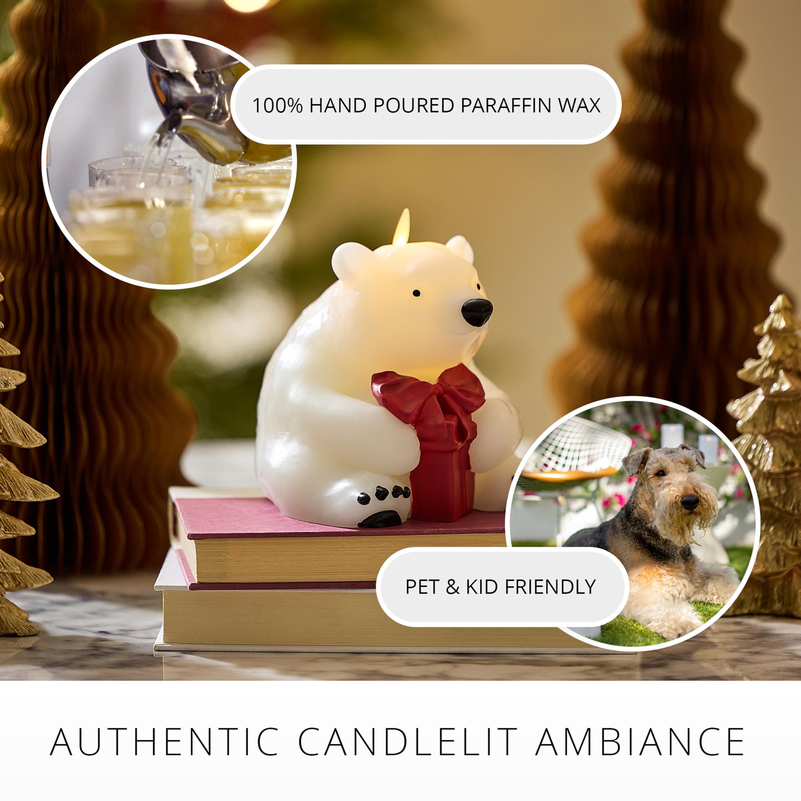 Luminara Candela senza fiamma a forma di orso polare con candela a LED a forma di fiamma mobile (12,7 x 14 cm)