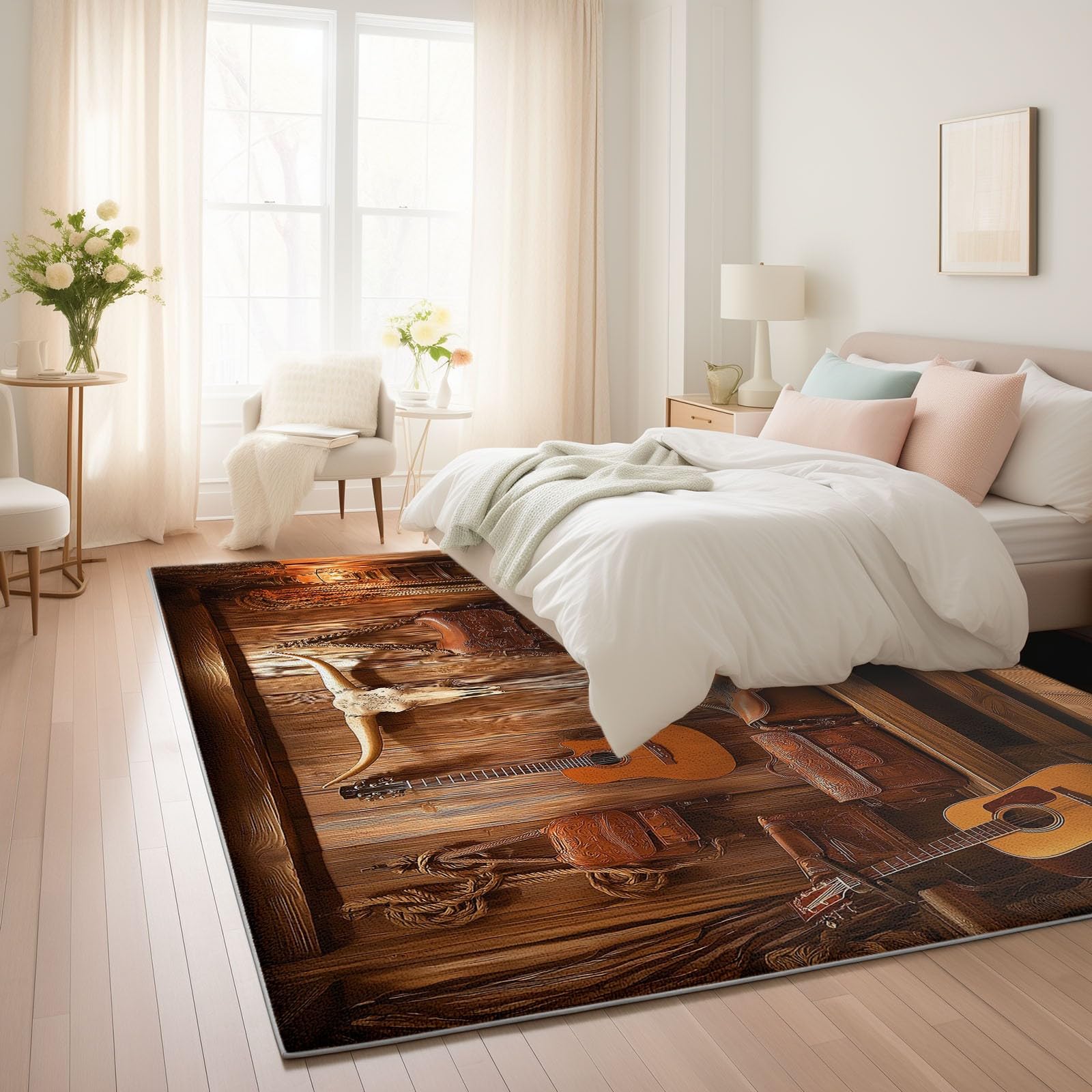 Générique Tapis de Salon Rectangulaire 140 cm x 200 cm Lavable en Machine, Tapis Moelleux à Poils CourtsGuitare Portefeuille Vintage pour Chambre Salle à Manger Salle Bain - Noir