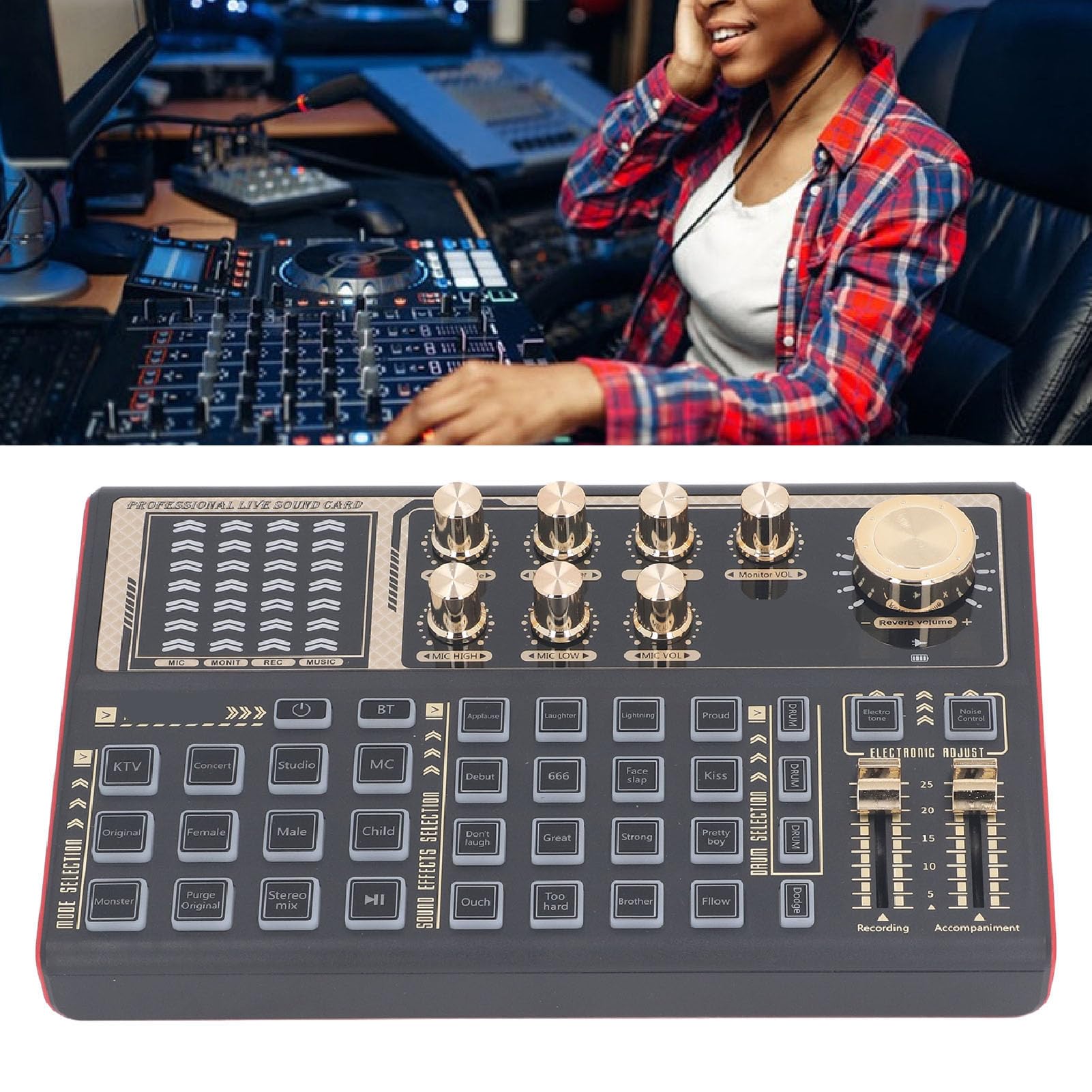 Scheda Audio Dal Cambia Voce, Mixer Audio Portatile Effetti Sonori, Schede Audio Esterne per Streaming Live Registrazione Accompagnamento Giochi