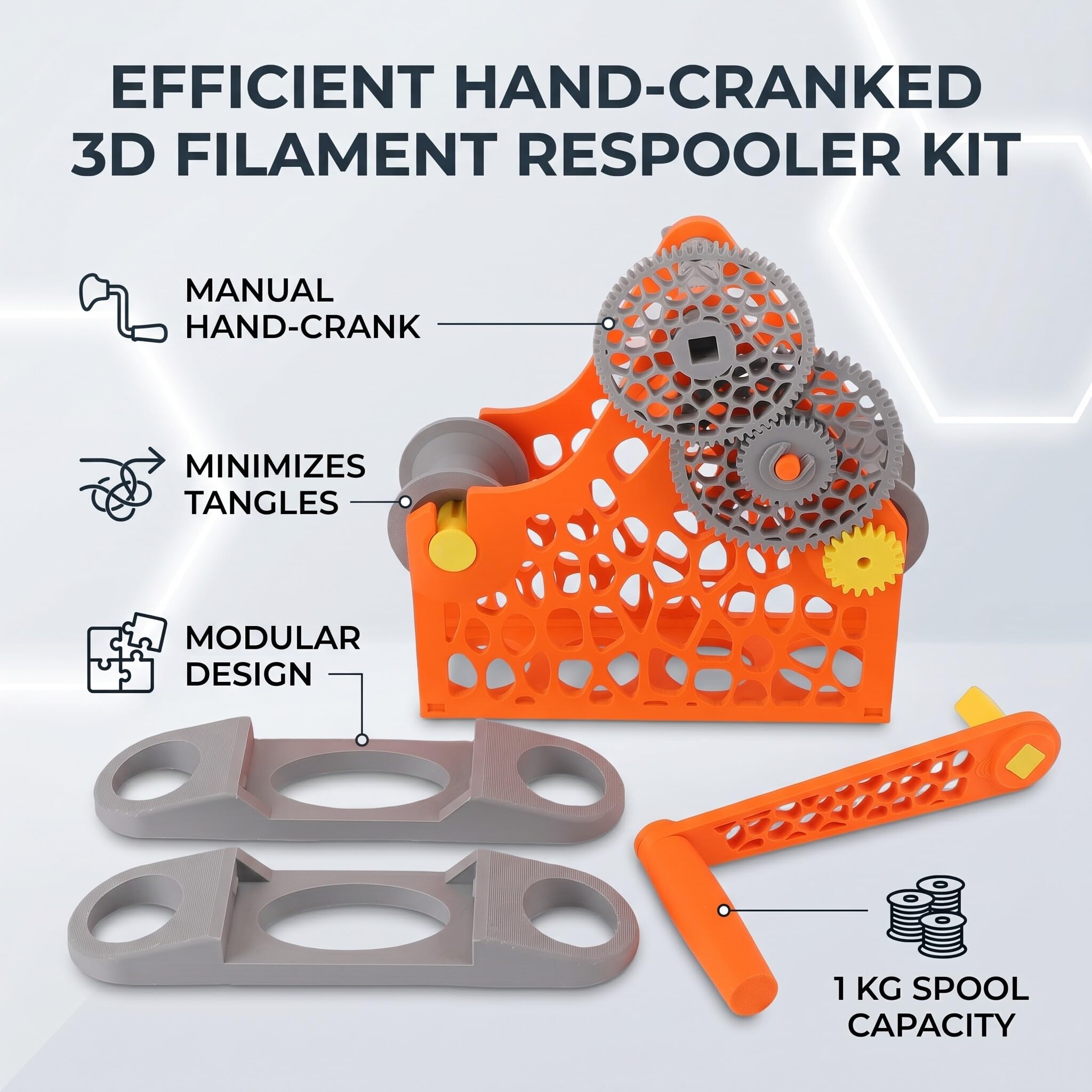 3D-Drucker-Filament-Umspuler, Orange Handkurbel 1kg Kapazität Abnehmbares Modulares Design Spulenwickler
