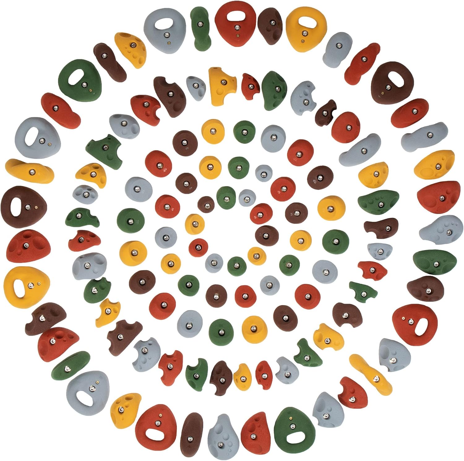 Atomik Rock Climbing Holds Set of 120 Bolt-On Barefoot Friendly Hand and Footholds in Assorted Earth Tones Great for Playgrounds, Ninja Gyms, and Gymnastics