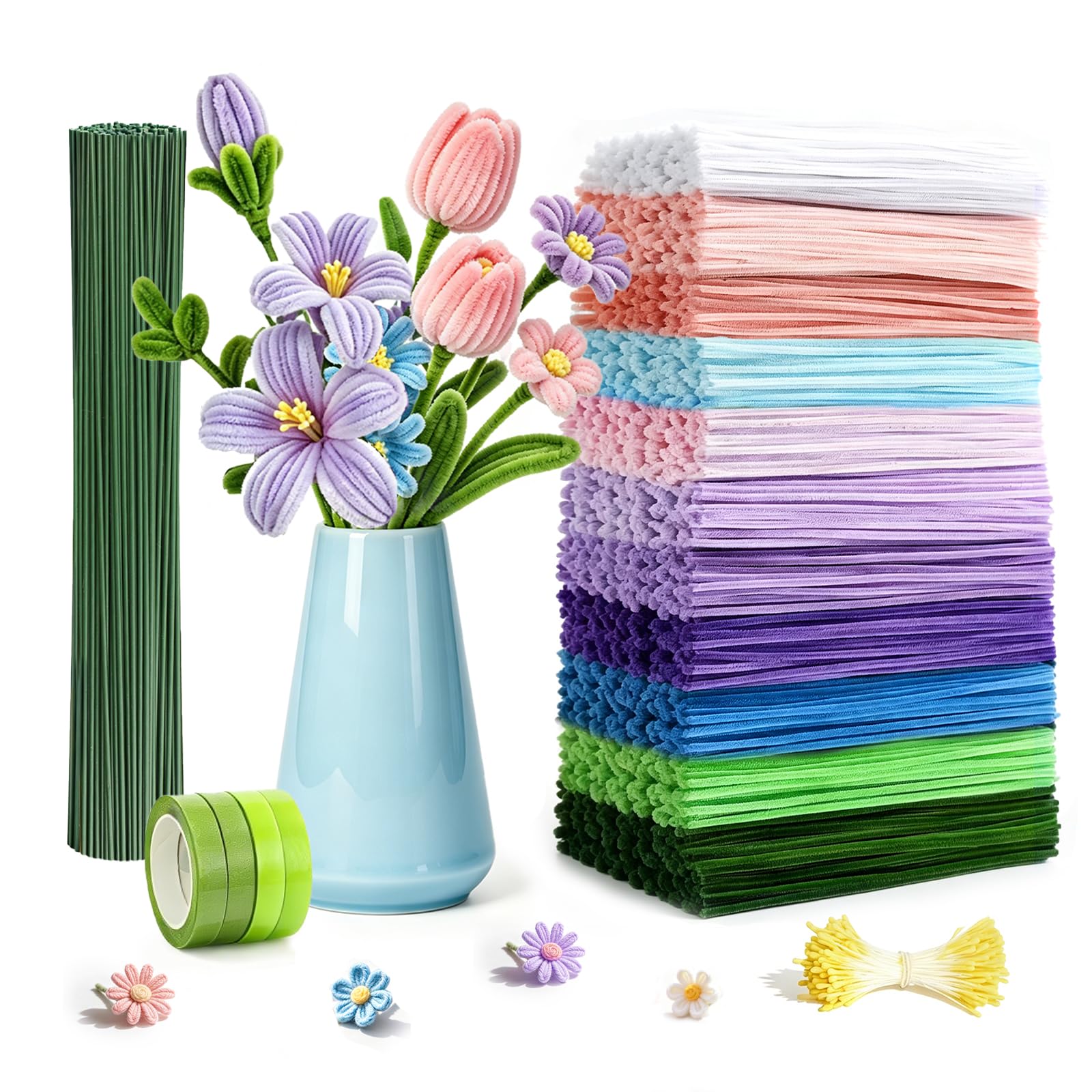 800 Piezas Limpiapipas Manualidades - 11 Colores Tallos de Chenilla para DIY Flores, Kit Completo con Accesorios, Ramos Artesanales para Cumpleaños, Día de la Madre, Navidad o Boda