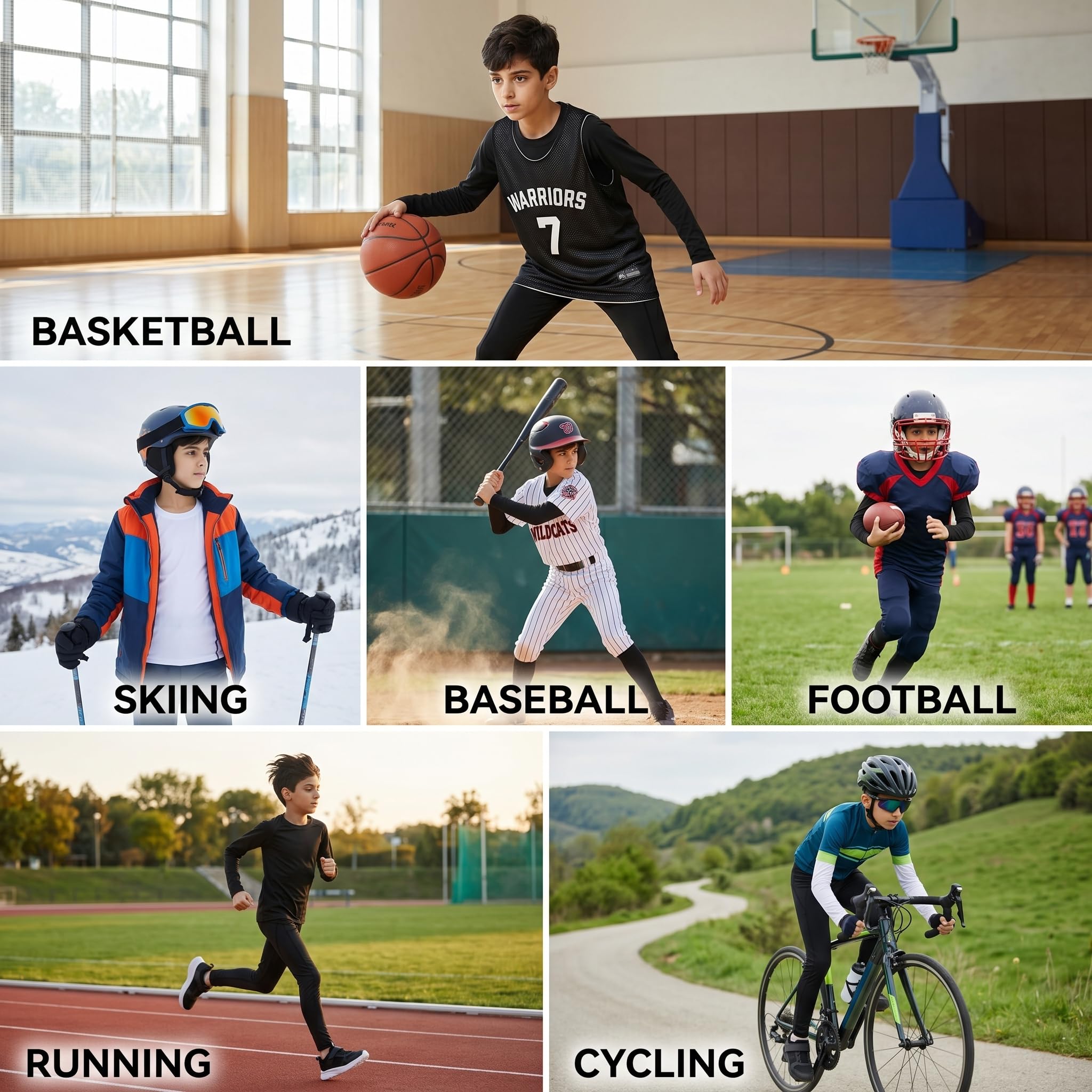 LANBAOSI Maglia a Compressione per Ragazzi Camicie a Compressione per Bambini Maglietta Intima Sportiva Strato di Base Layer Top Camicia Traspirante ad Asciugatura Rapida per Allenamento, Ciclismo
