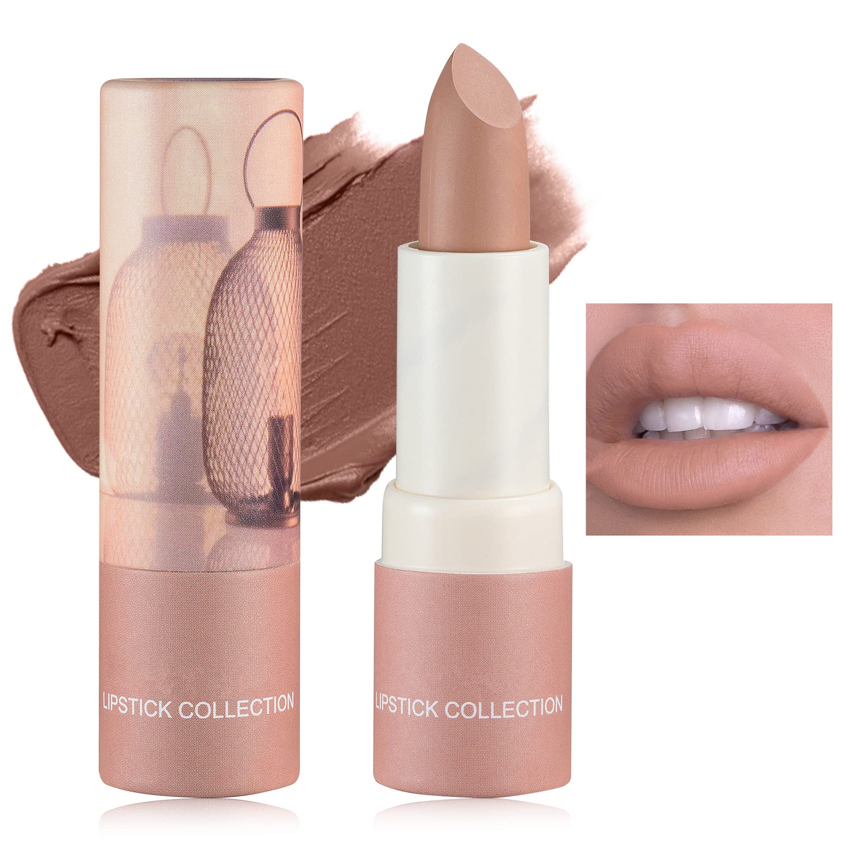 Matte Nude Lipstick,Silky Velvet Nude Paper Tube Lipsticks Non-Stick Cup Not Fade Lip Gloss,Waterproof Lipstick Lasting Matte Lip Stick Senior Lip Makeup Gift for Women(Nude)