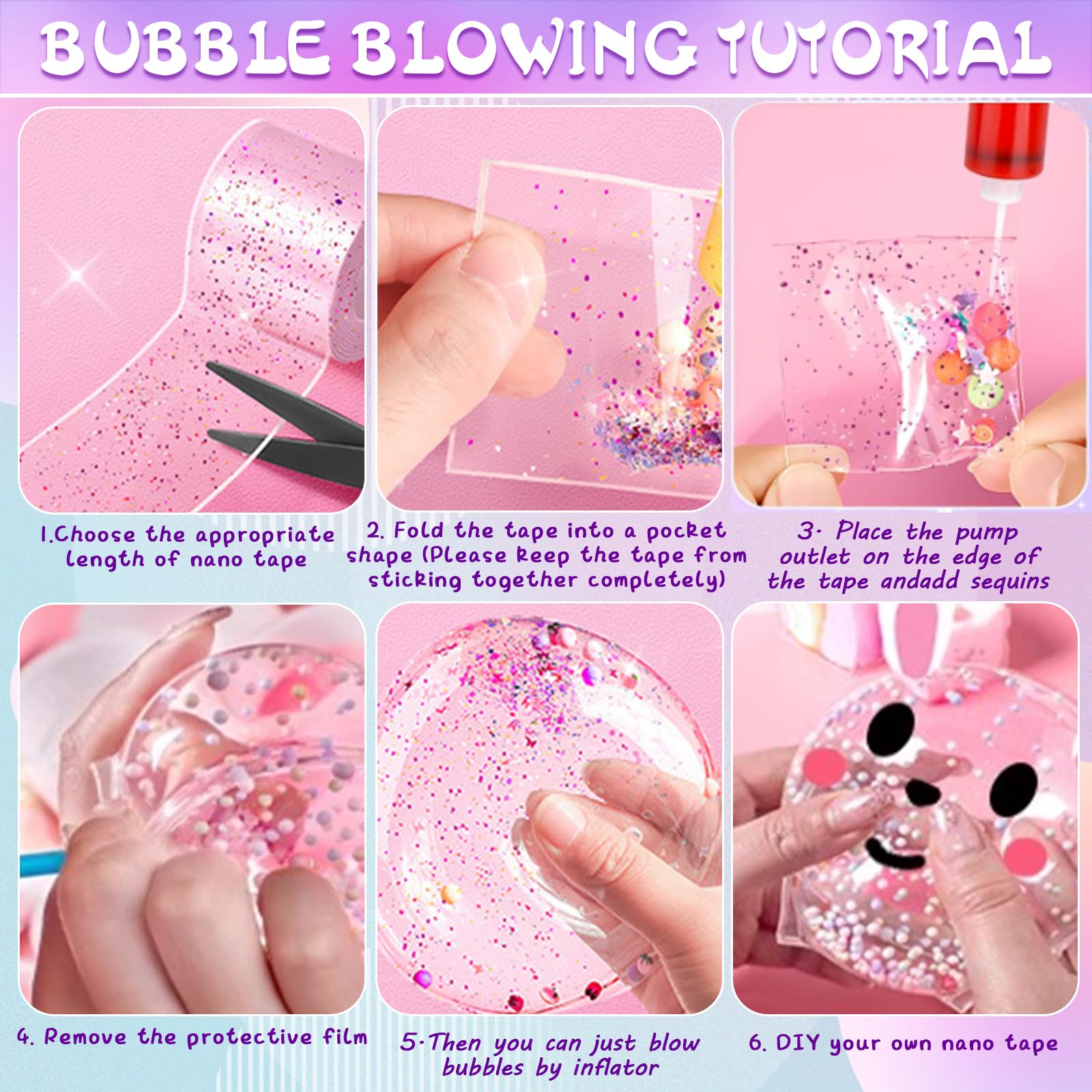 Nano Tape Bubble Kit für Erwachsene - DIY Nano Tape Bubble Set mit Aufbewahrungsbox,Squishy Spielzeug Bastelset,Super elastische Nano Klebebänder für Stressabbau und Spaß,Fidget Toys and Party Favors