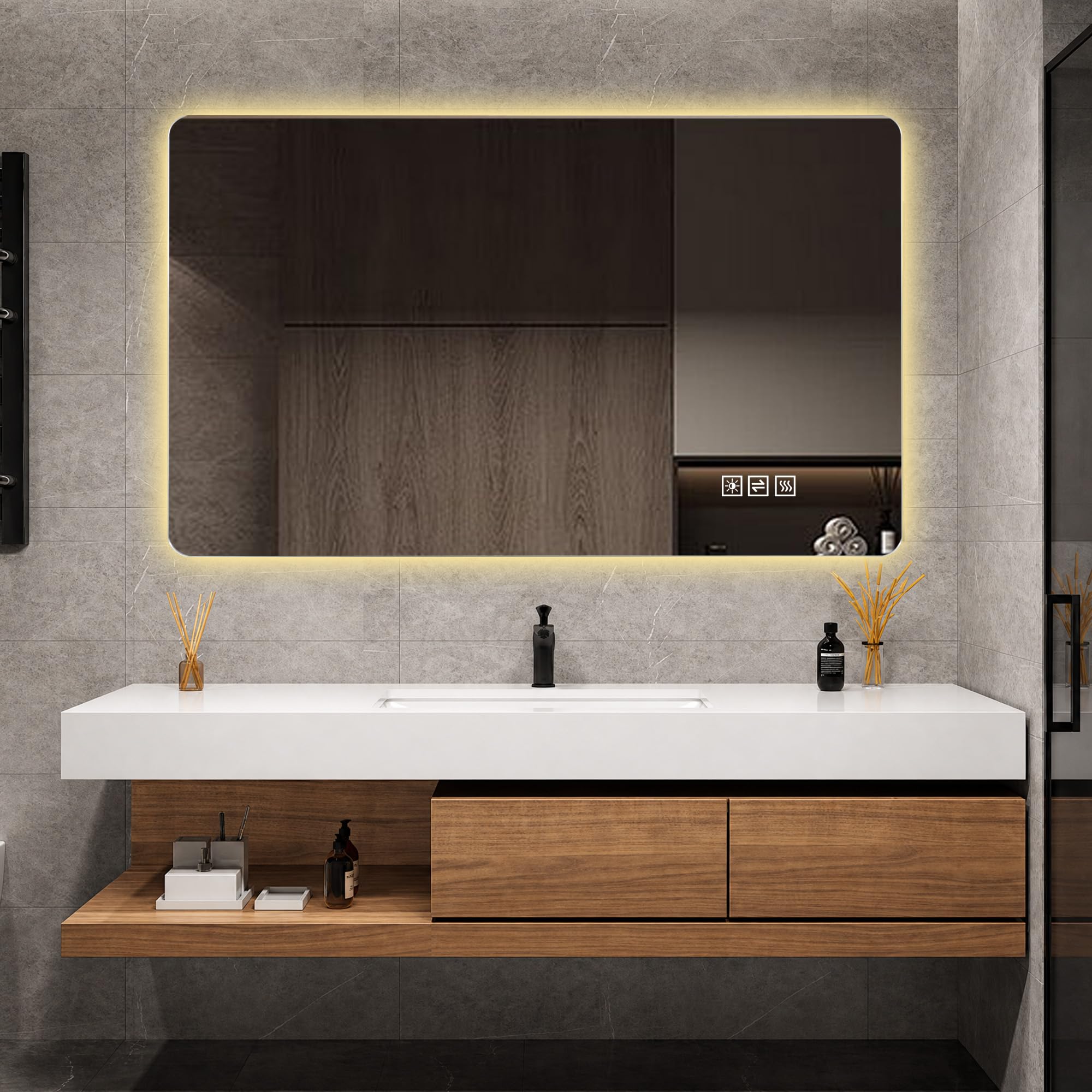 Espejo de baño con iluminación LED, 60 x 120 cm, antivaho, regulable | Blanco cálido 3000 K, blanco neutro 4000 K, blanco frío 6000 K, función de memoria, IP44, montaje horizontal o vertical