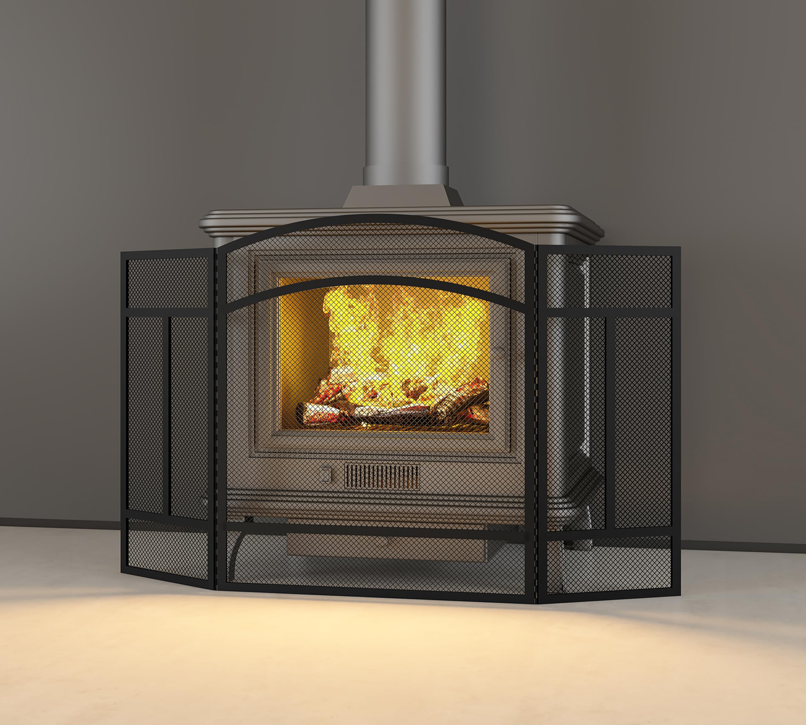 Pare-étincelles 3 panneaux 96,5 cm x 61 cm écran cheminée sans couture revêtement poudre noire