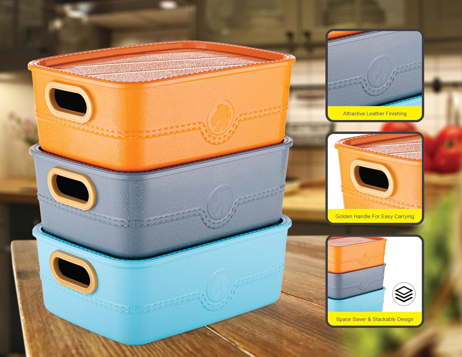 PULSBERY Present LeatherFinished Stackable Storage Boxes, Clothes