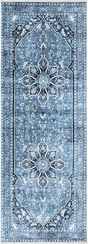 Miniatura 3 de Bloom Rugs Caria Washable Non-Slip 7 ft Runner - Blue/Charcoal Traditional Runner for Entryway, Hallway, Bathroom, and Kitchen - Exact Size: 2'6" x