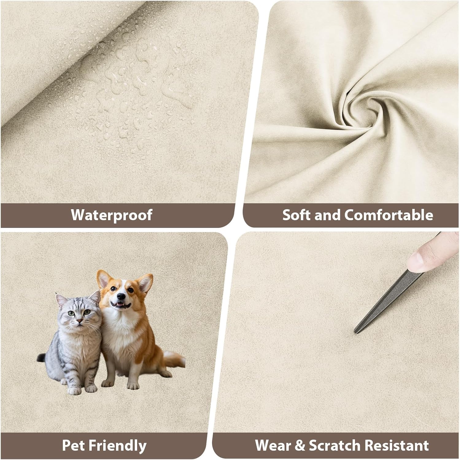Faux Leather Vinyl Upholstery Fabric by The Yard, 1.3mm Thick Soft Anti-Scratch Durable Marine Vinyl Fabric Synthetic Leather for Sofa Bags Chairs Car Seats DIY Crafts, 3 Yards Cut 55"x108" (Beige)