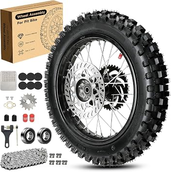 14 Wheel 90/100-14 3.00-14 Dirt Bike Rear Tire Rim Assembly for SSR Apollo 150cc 125cc KLX125 TTR125 RM80 TaoTao DB17 Off Road Pit Bike with 12mm Bearing Brake Rotor 428 Chain 41T Sprocket