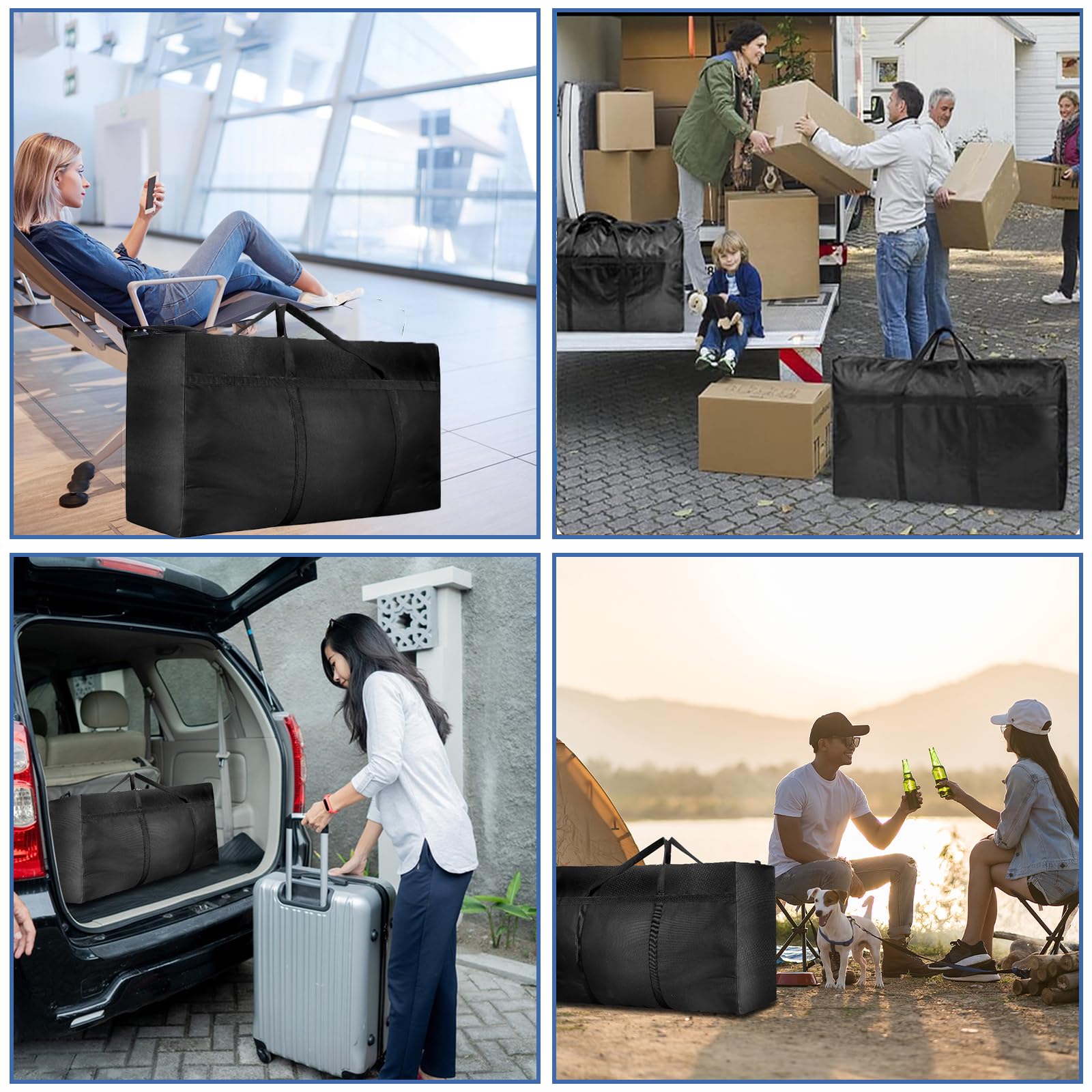 2 stuks grote reistas voor verhuizingen, 180 l verhuistassen (100 cm x 58 cm x 28 cm), 600D Oxford Jumbo tas met ritssluiting, opbergtas voor dekbedden, kleding, beddengoed