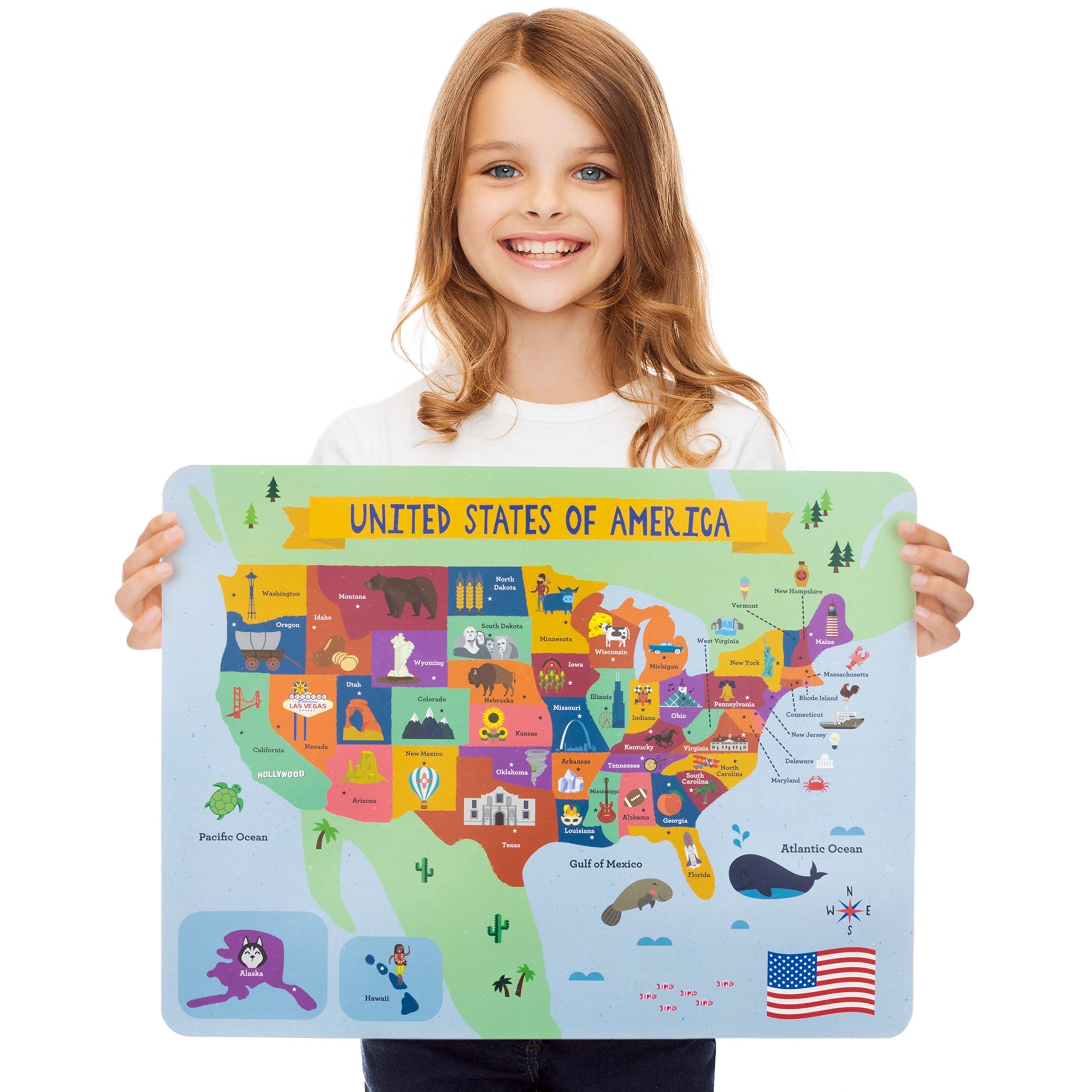 8-Pack Reversible Classroom Wall Posters 22" x 17" - Learn The Alphabet, Colors, Days, Months, Numbers, Shapes, & USA Map - Educational Posters by Pint-Size Scholars - Image 4