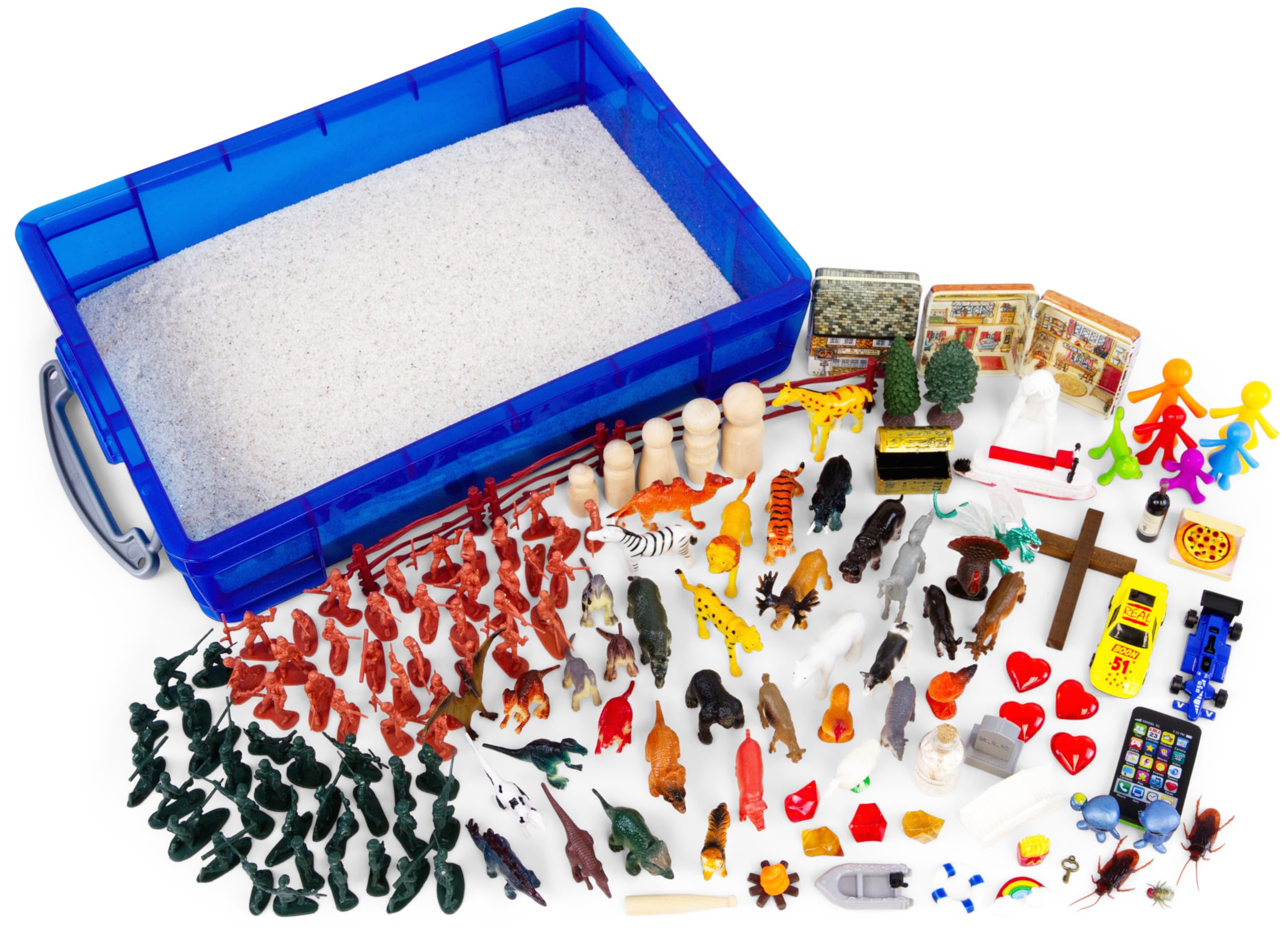 Play Therapy Sand Tray Basic Portable Starter Kit with Tray, Sand, and Miniatures
