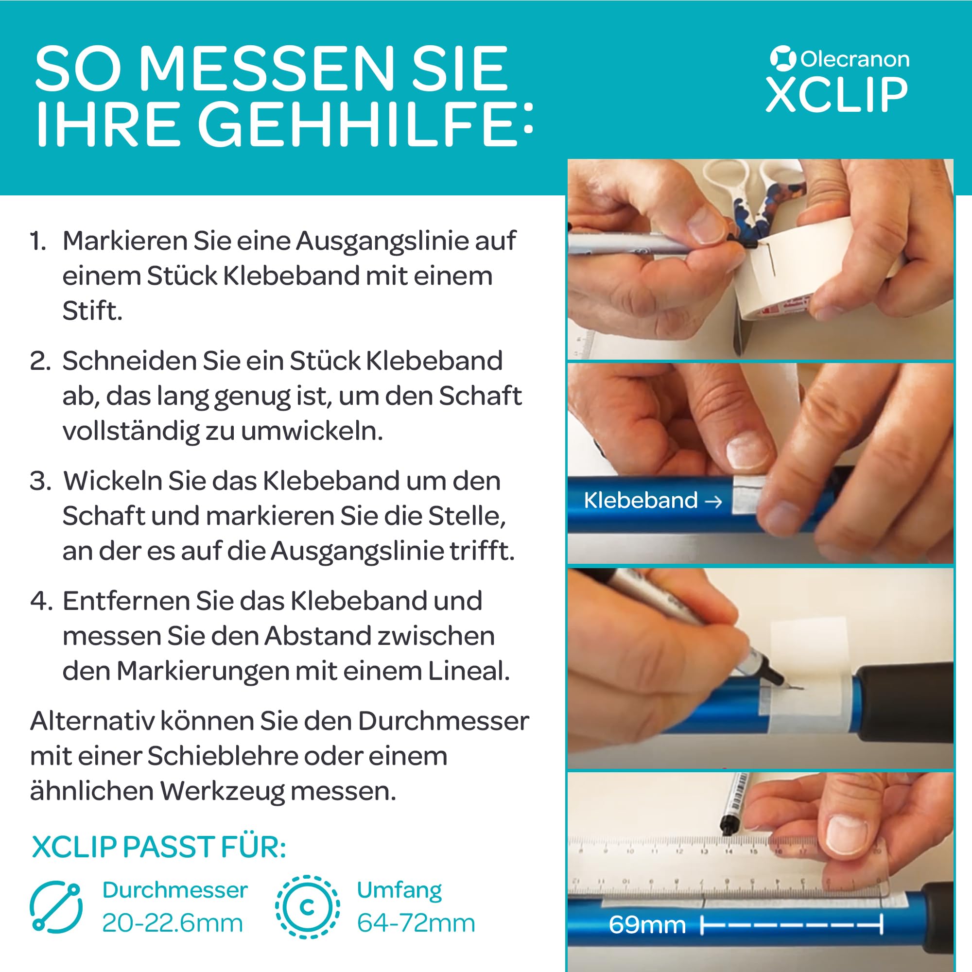 Unterarm Krückenhalter für Runde Gehstöcke, Halterung 64-72 mm | X-förmiges Design für Alltag und Reisen, leicht mitzunehmen, schnell zu befestigen und als Krücken zubehör griffbereit