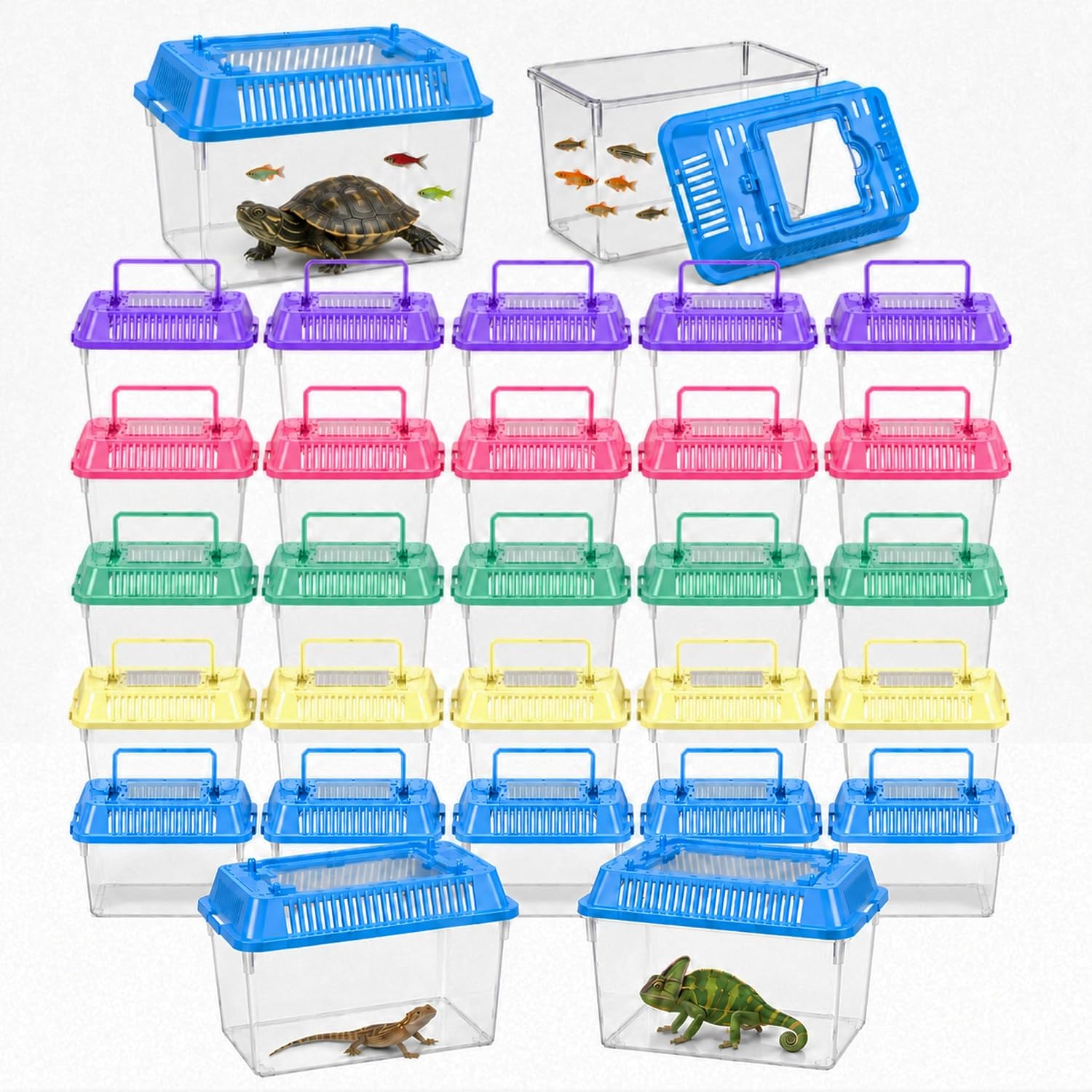 25 Pack Small Reptile Carrier Boxes, 5.9 x 4.3 x 3.7 in | Bulk Plastic Terrarium Set, Ventilated Lids, For Breeding, Hatching, Transport