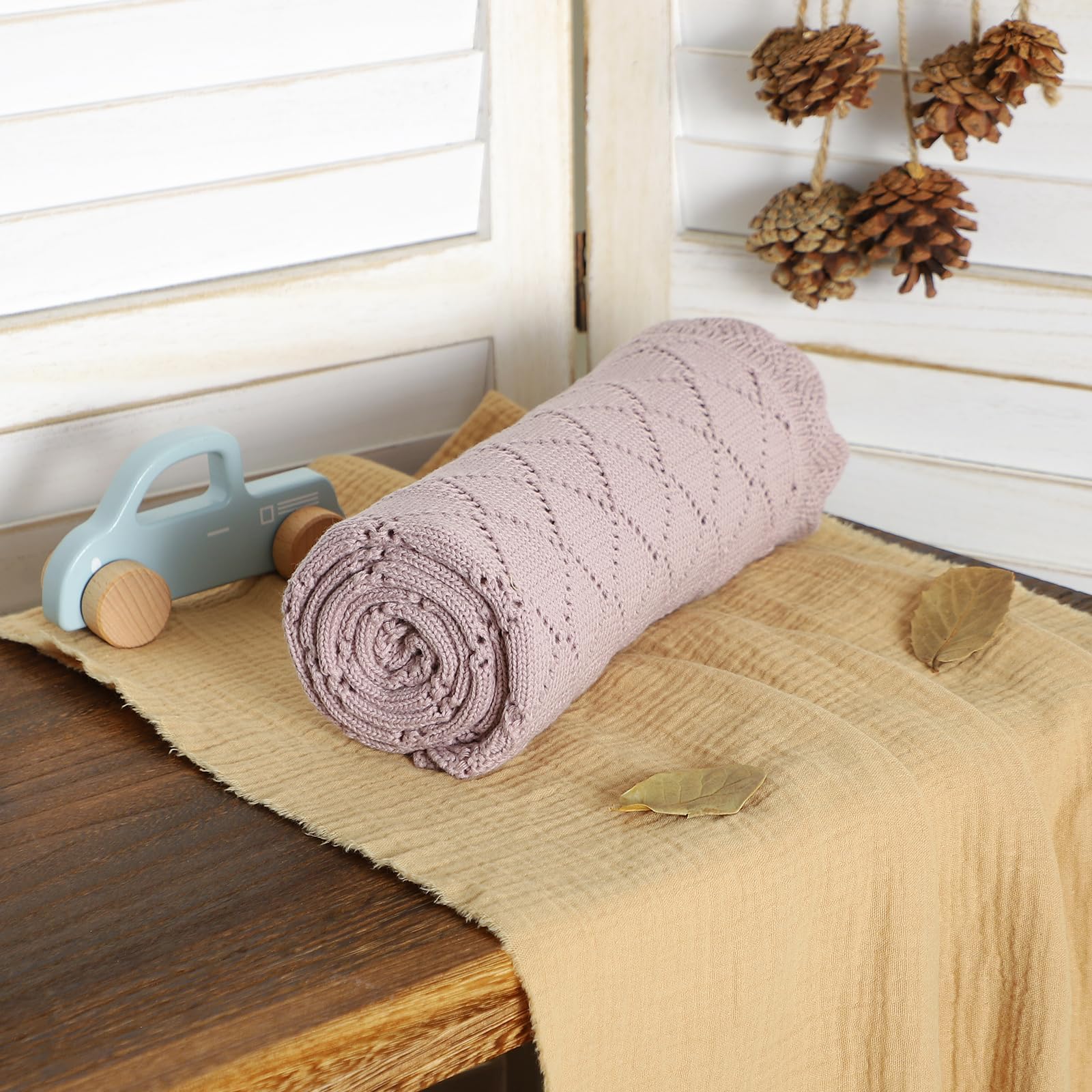 mimixiong Cotton Cellular Baby Blanket Soft Lace Cozy Baby Blankets for Newborn Boys Girls (Purple), 100x80 Centimetres - Image 2