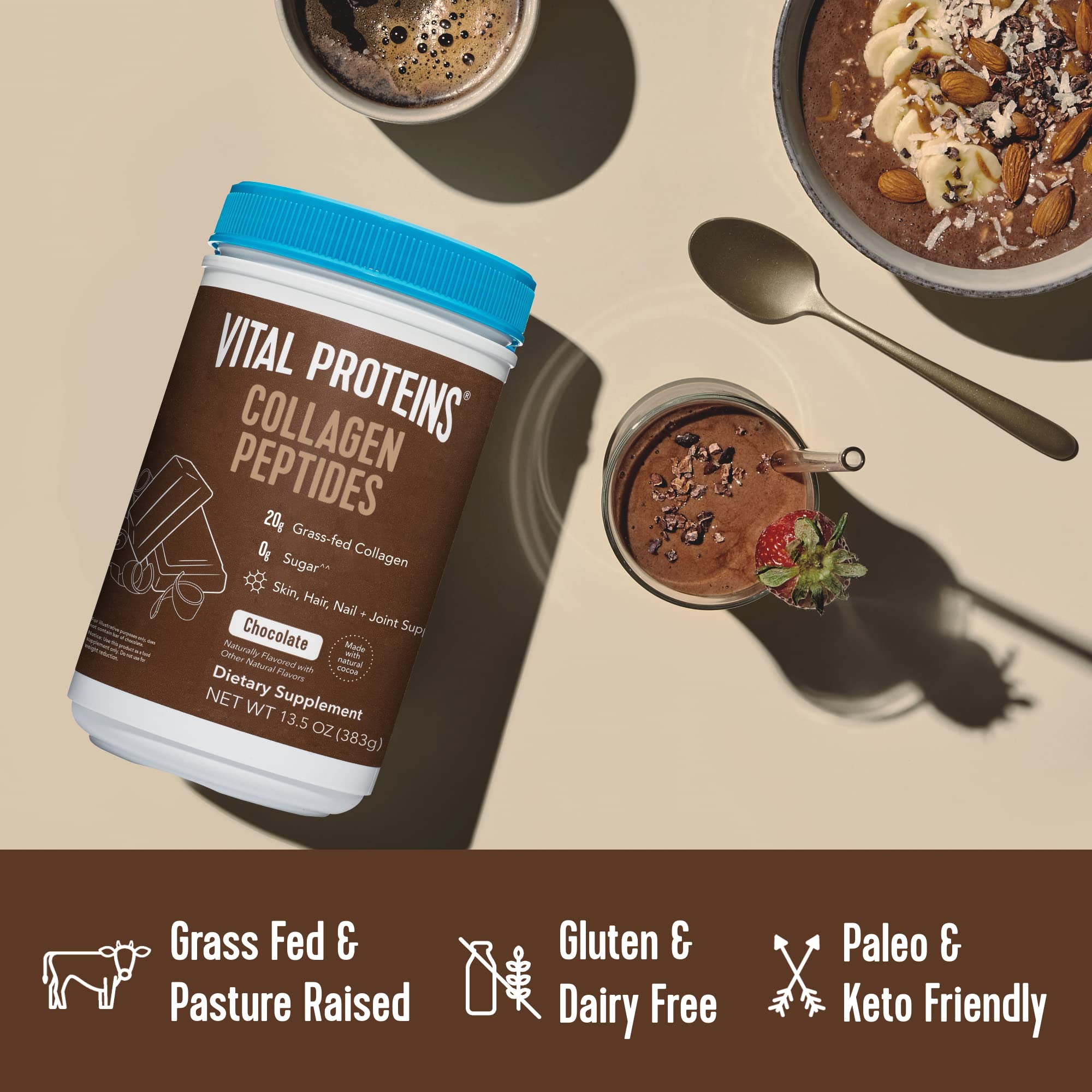 Vital Proteins Chocolate Collagen Powder Supplement (Type I, III) for