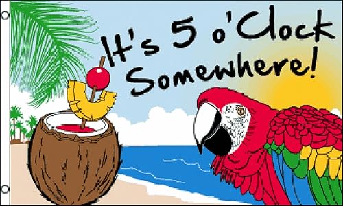 Bandera de loro de 3 x 5 pies con texto en inglés "It's 5 O'Clock Somewhere"