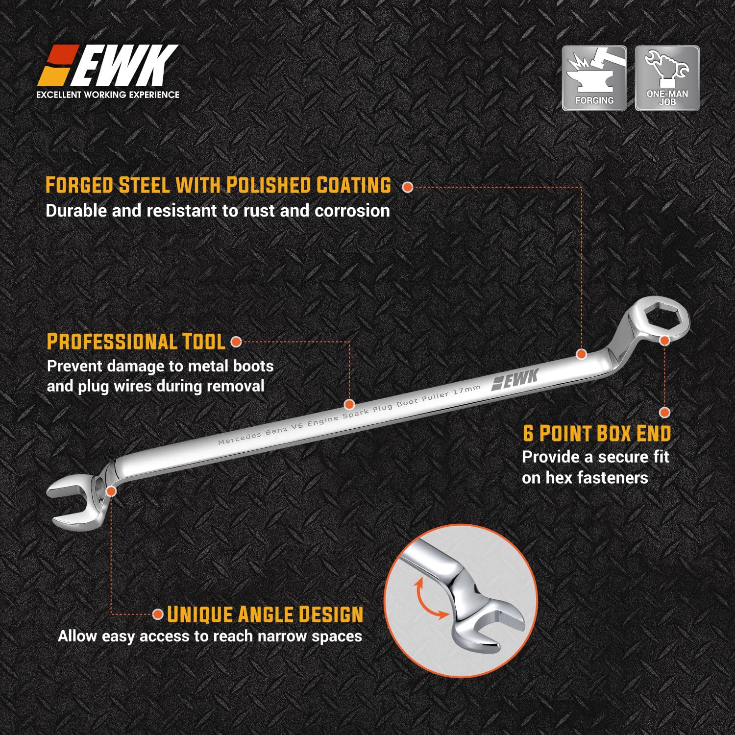EWK Llave de bujía Mercedes Benz de 17 mm, extractor de arranque para motor V6 V8, herramienta de extracción e instalación M110 M112 M113