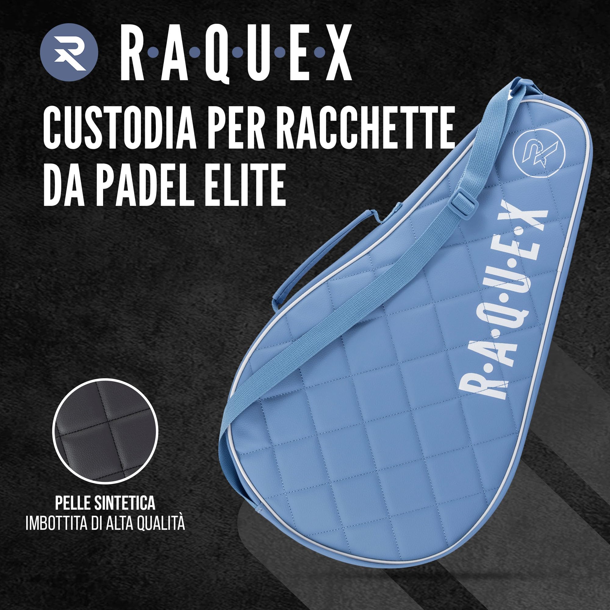 Raquex Elite - Custodia per Racchetta da Padel - Nero o Blu, per 1 Racchetta. Borsa da padel trapuntata in pelle sintetica, per uomo e donna, imbottita, regalo di lusso