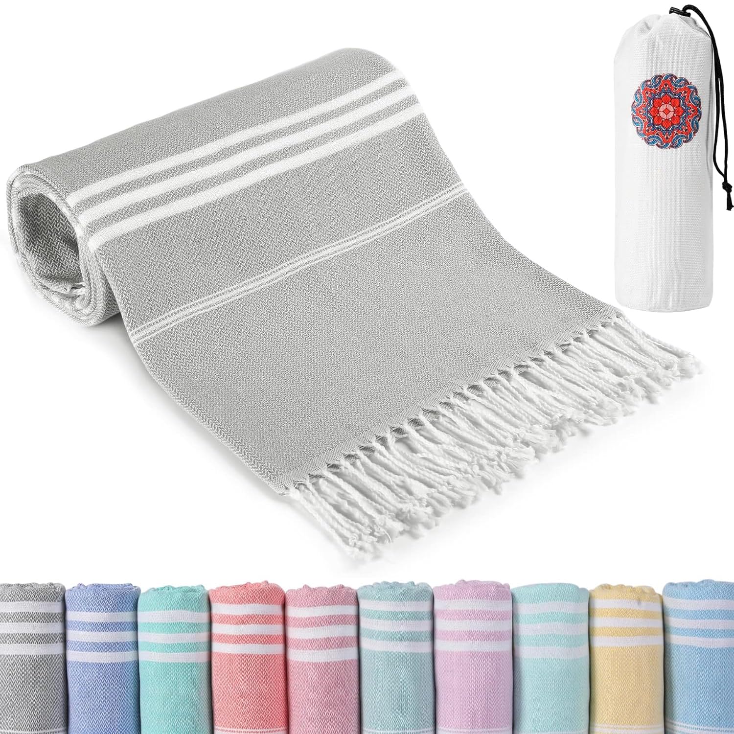 Hoqque Strandtuch Strandhandtuch Hamamtuch Strandtücher Beach Towel XXL Groß Grau Strand Zubehör Strandlaken Damen Herren Hammam Tuch Strandhandtücher Strandzubehör