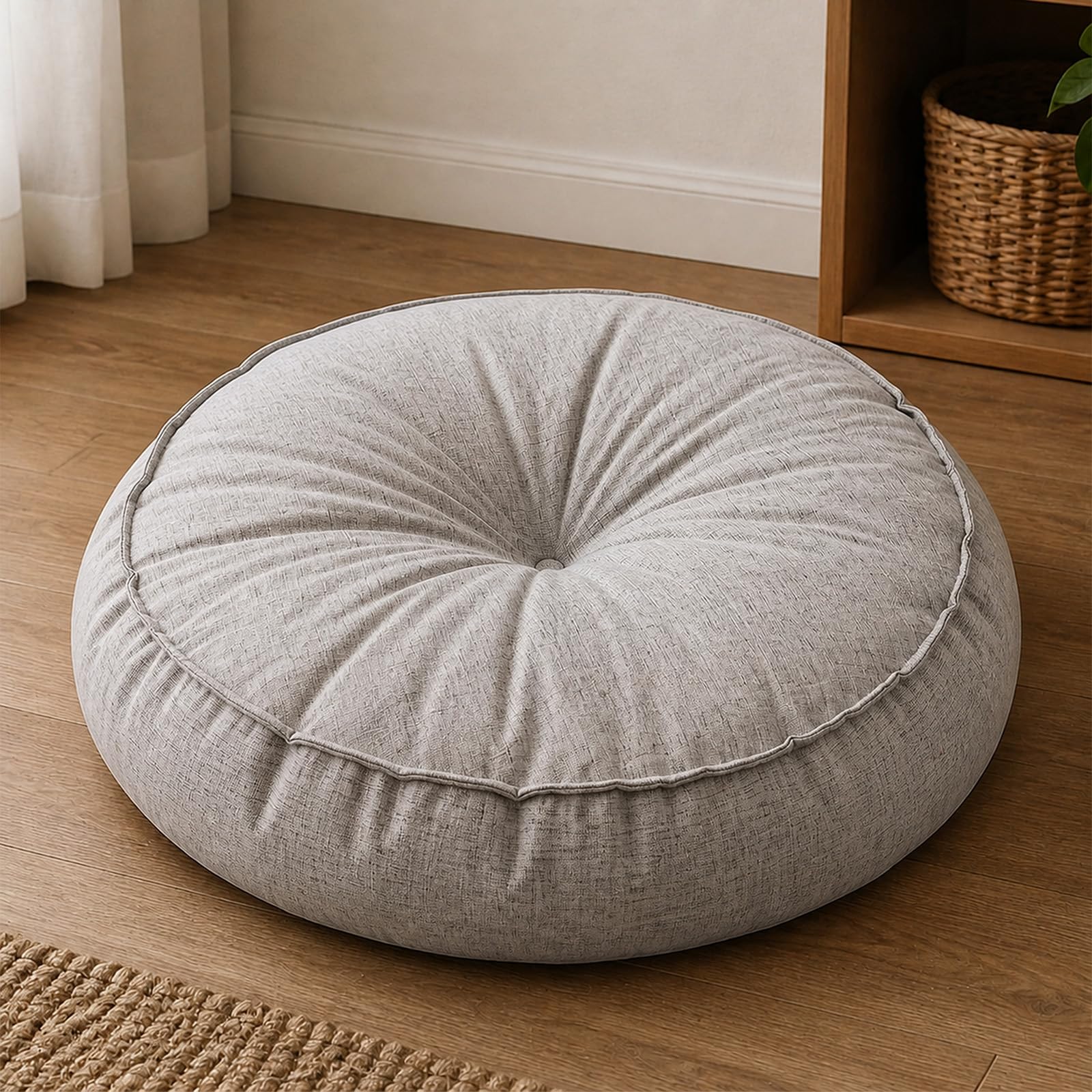 45CM Outdoor Floor Cushion, 10CM High Round Meditation Cushion,Light Grey