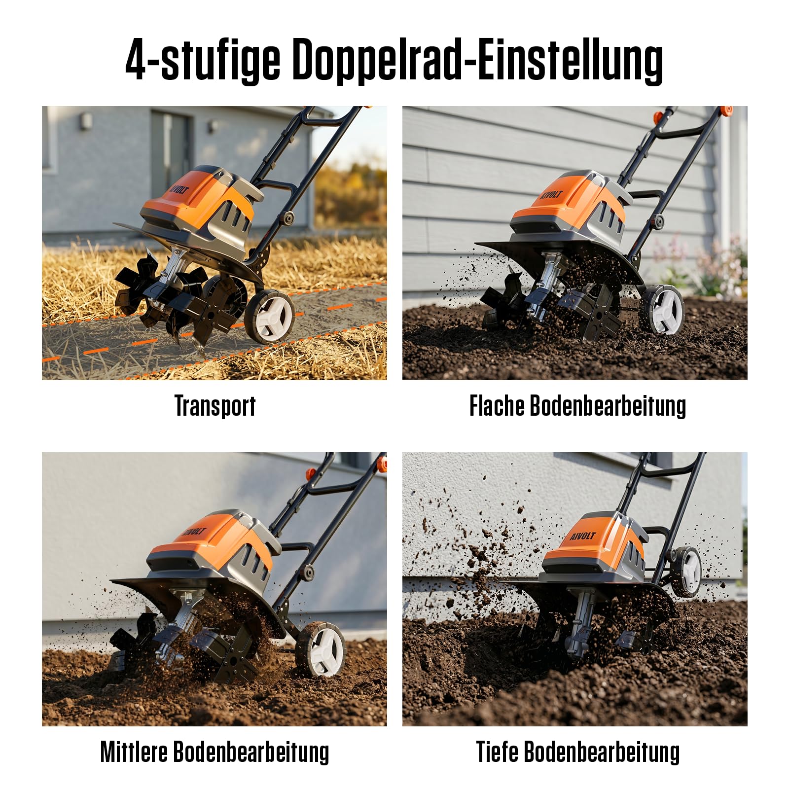 AIVOLT Motorhacke Elektrisch für den Garten, 1800W Gartenfräse Bodenhacke, 48cm Breite 22 cm Tiefe Bodenfräse mit 24 Stahlzinken, 400 U/min kabelgebundene Motorhacke