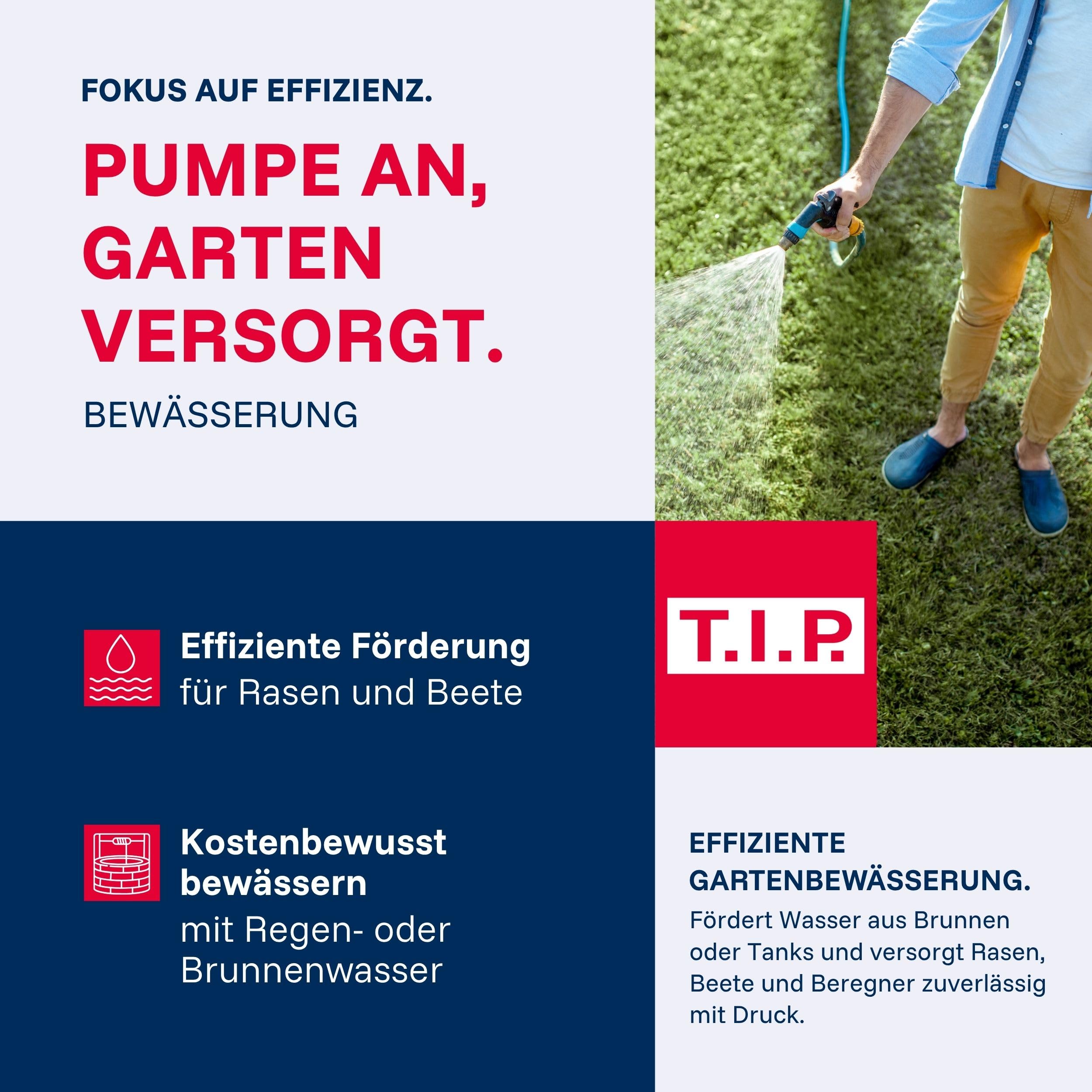 T.I.P. Gartenpumpe Edelstahl mit Ansauggarnitur- 3.300 l/h & 4,6 bar | Clean Jet 1000 Plus 46 m Förderhöhe Jet-Pumpe inklusive 4m Ansauggarnitur, ideal zur Gartenbewässerung und Entwässerung