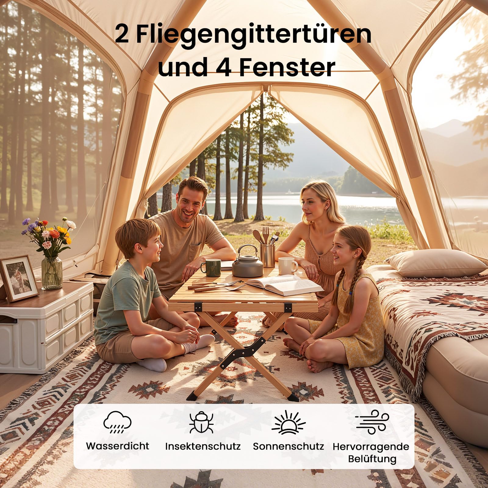 Ytaoeo Aufblasbares Zelt Camping Pavillon mit Luftpumpe Abnehmbarer Türvorhang Aufblasbares Campingzelt aus Wasserdichtem Oxford-Stoff Air Glamping Zelte für 4 Jahreszeiten Camping