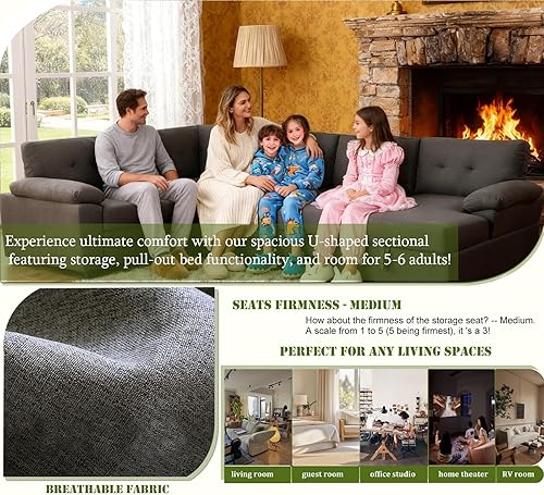 Miniatura 6 de asunflower Sofá cama modular modular con cama extraíble, sofá cama de 6 plazas, sofá cama con almacenamiento en forma de U, sofá cama para sala de