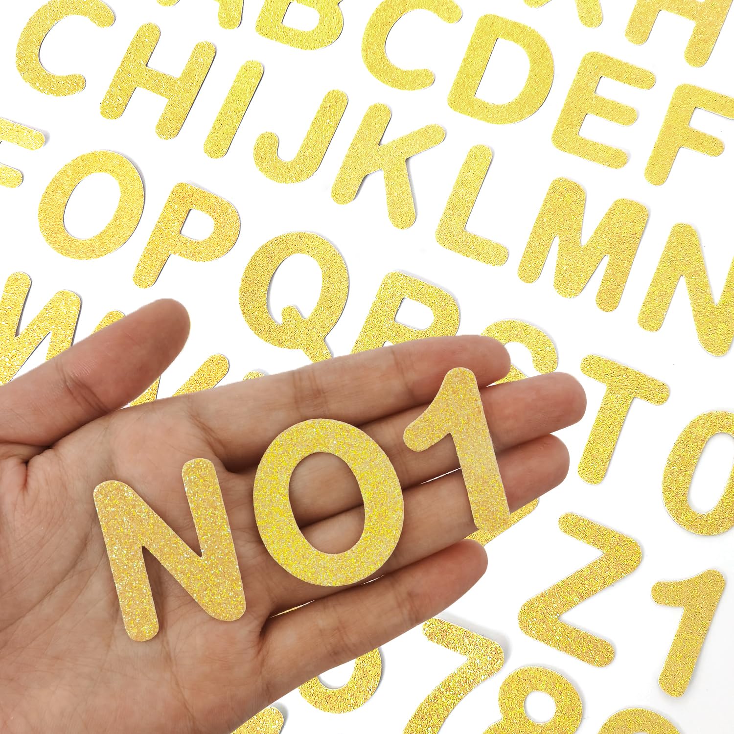 72 Pcs Glitter Iron-on Letters and Numbers Patch, Alphabet Embroidered Patch A-Z, Numbers 0-9 for Jackets, Backpacks, Hats and Shirts- Yellow