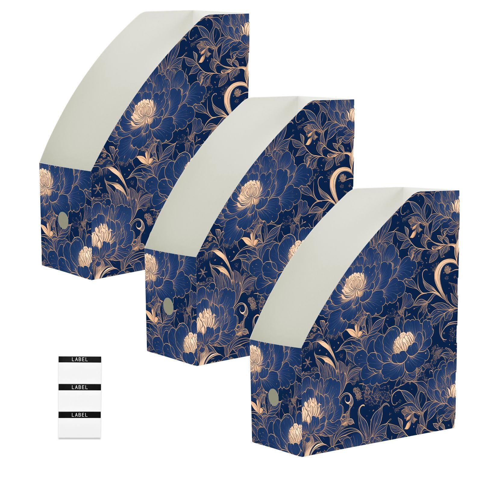 Classeurs de rangement pour magazines bleu marine et doré au format idéal 22,9 x 30,5 cm