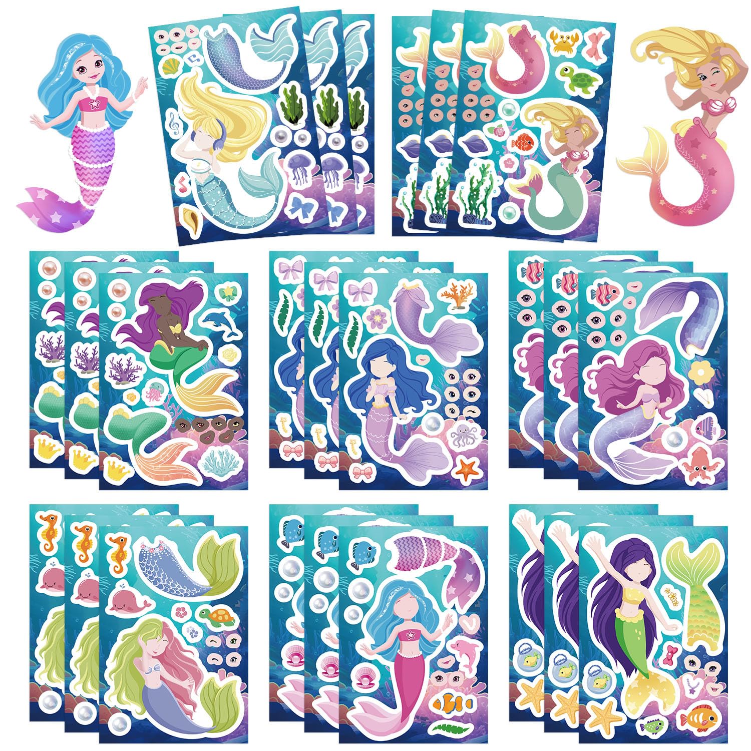 24 Sheets Cartoon Make a Face Stickers, DIY Stickers for Kids, Make Your Own DIY Sticker for Party Bags, Art Crafts Supplies for Birthday Party Favors, Classroom Rewards and Play (Princesses)