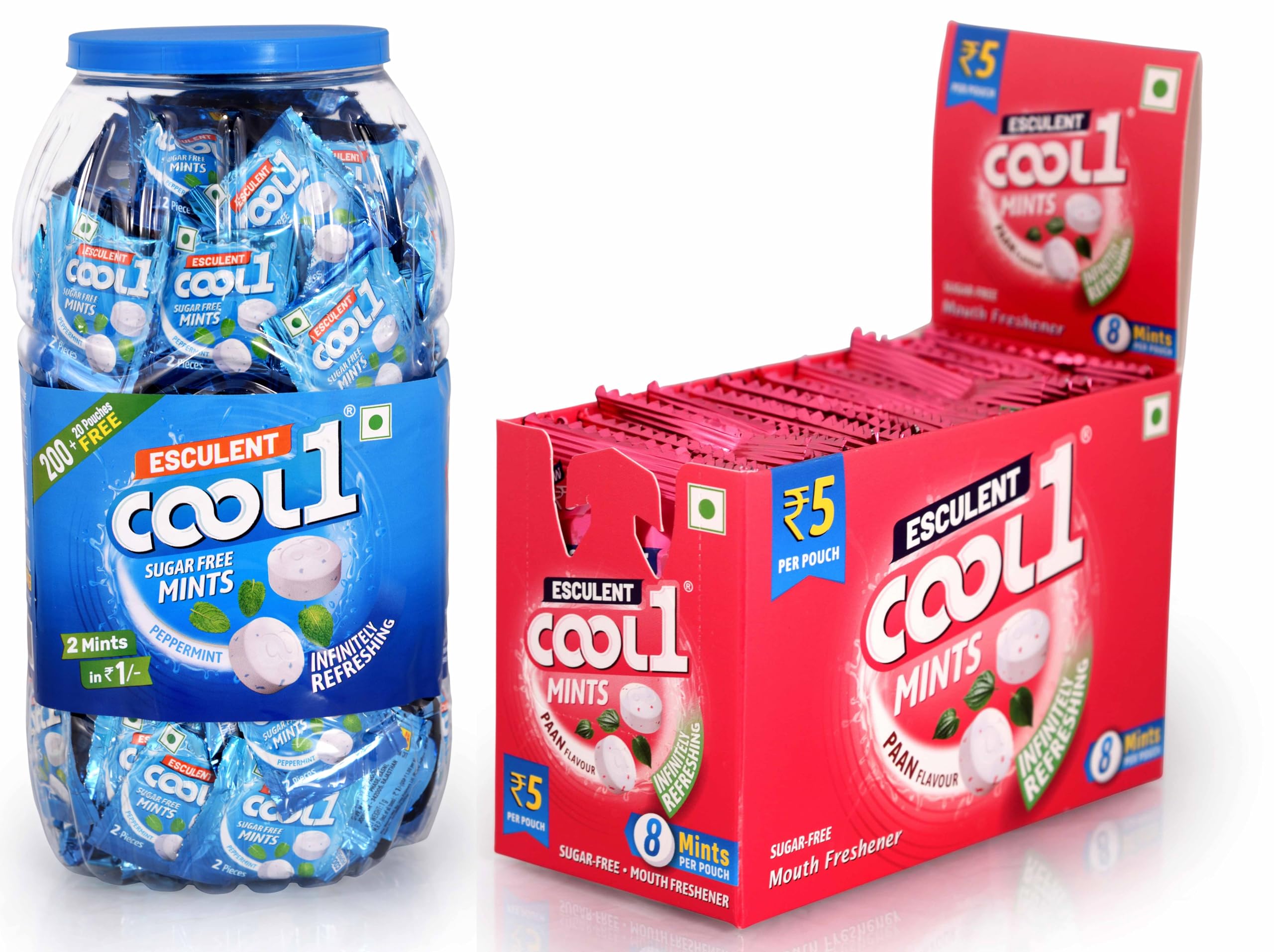 COOL1 Mints Sugar-Free - Combo Pack of 1 PEPPERMINT Flavour in Jar packing & 1 PAAN Flavour in Box packing | Jar contains 220 Sachets of 2 Mints each | Box contains 24 Pouches of 8 Mints each (B0CVS8LBL8) Amazon Price History, Amazon Price Tracker