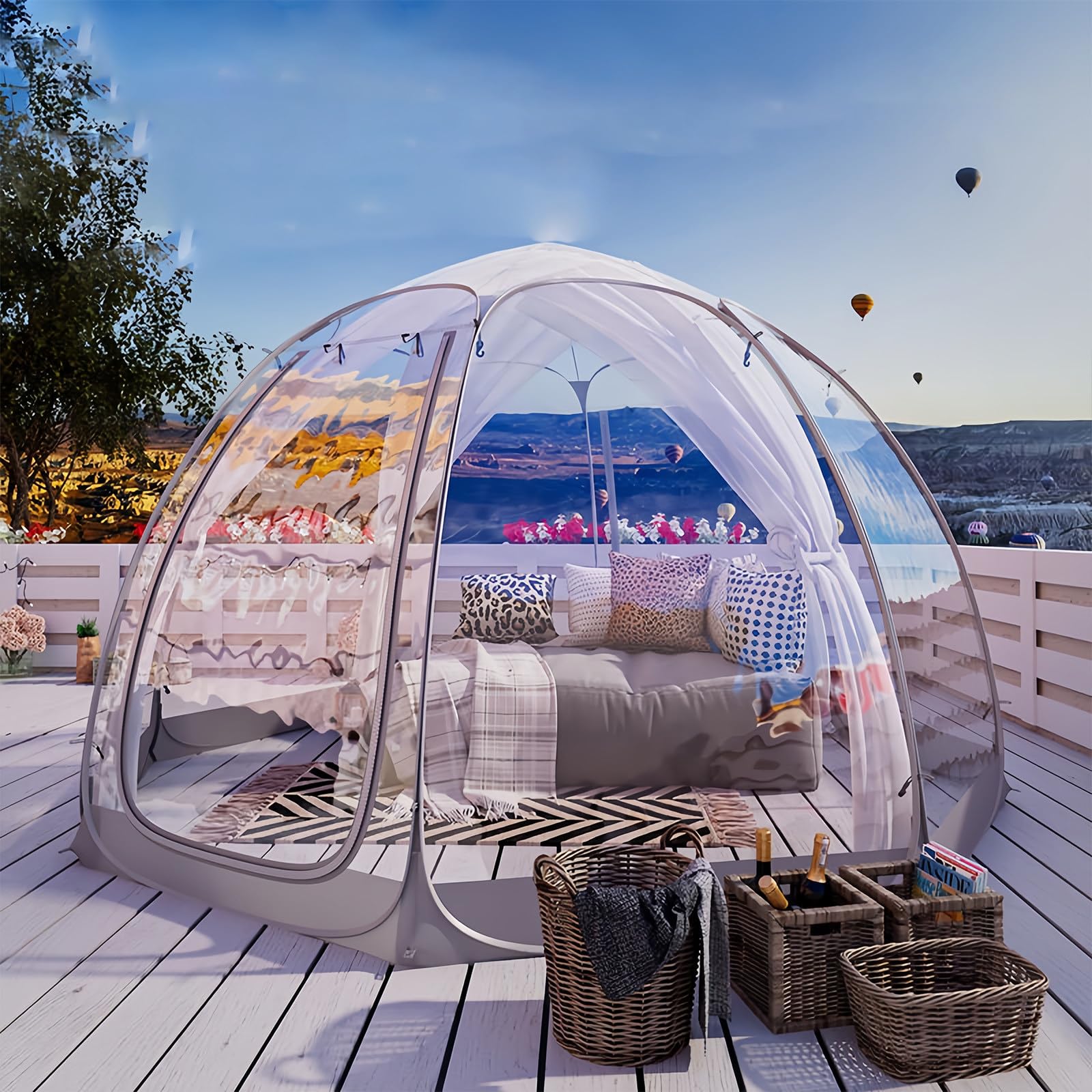 SAIYERUS Iglu-Zelt Bubble Garden Dome Bubble Tent, wetterfestes wasserdichtes Ber-Large Transparent TPU Instant Pop Up Gazebo mit LED-Licht, 8-10 Personen Camping Party Hochzeit (Grau 3,6x3,6x2,2 m) Sport & Freizeit