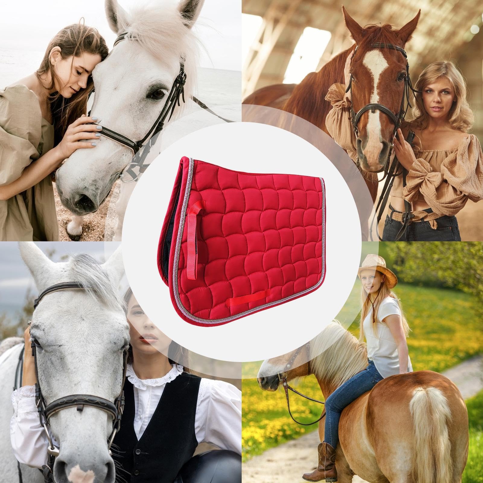 Almohadilla para caballos - Ecuestre acolchado transpirable, espuma amortiguadora, forro cómodo, competiciones de entrenamiento de conducción | Saddle Pad for Horses Western English Show Performance