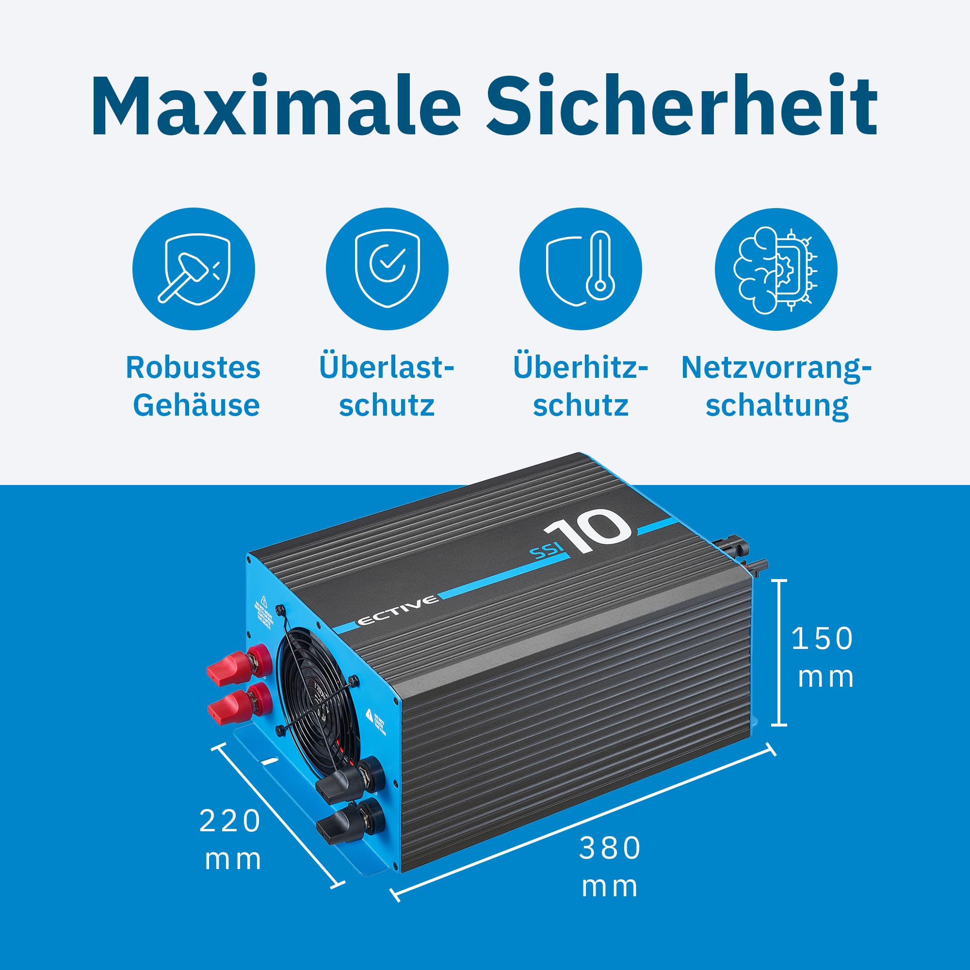 ECTIVE - Wechselrichter 12V auf 230V SSI 10-1000W reine Sinuswelle - Spannungswandler DC/AC mit USB, Überlast- & Überhitzungsschutz, NSV & USV Funktion, MPPT-Solarladeregler & 20A Batterieladefunktion