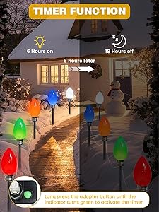 10 Pack C9 Christmas Lights Outdoor, Jumbo Bulbs Outdoor Christmas Decorations Plug in with Timer, Waterproof Pathway Lights for Outside Indoor Party Lawn Yard Garden Wedding Xmas Decor (Multicolor)
